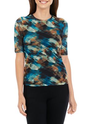 Women's Watercolor Print Mesh Top