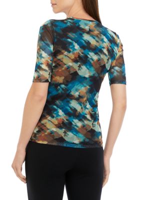 Women's Watercolor Print Mesh Top