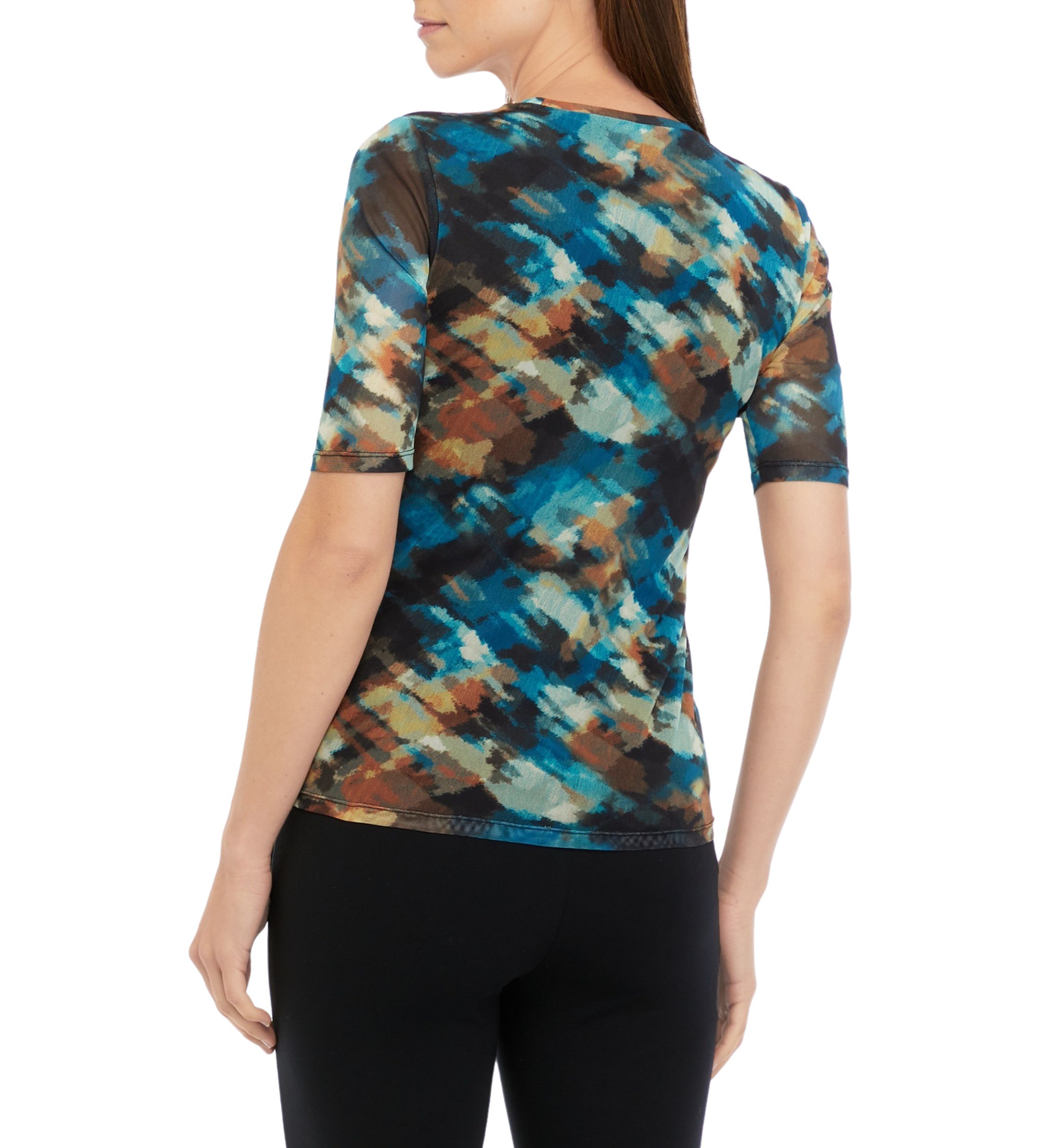Womens Short Sleeve Printed Mesh Top