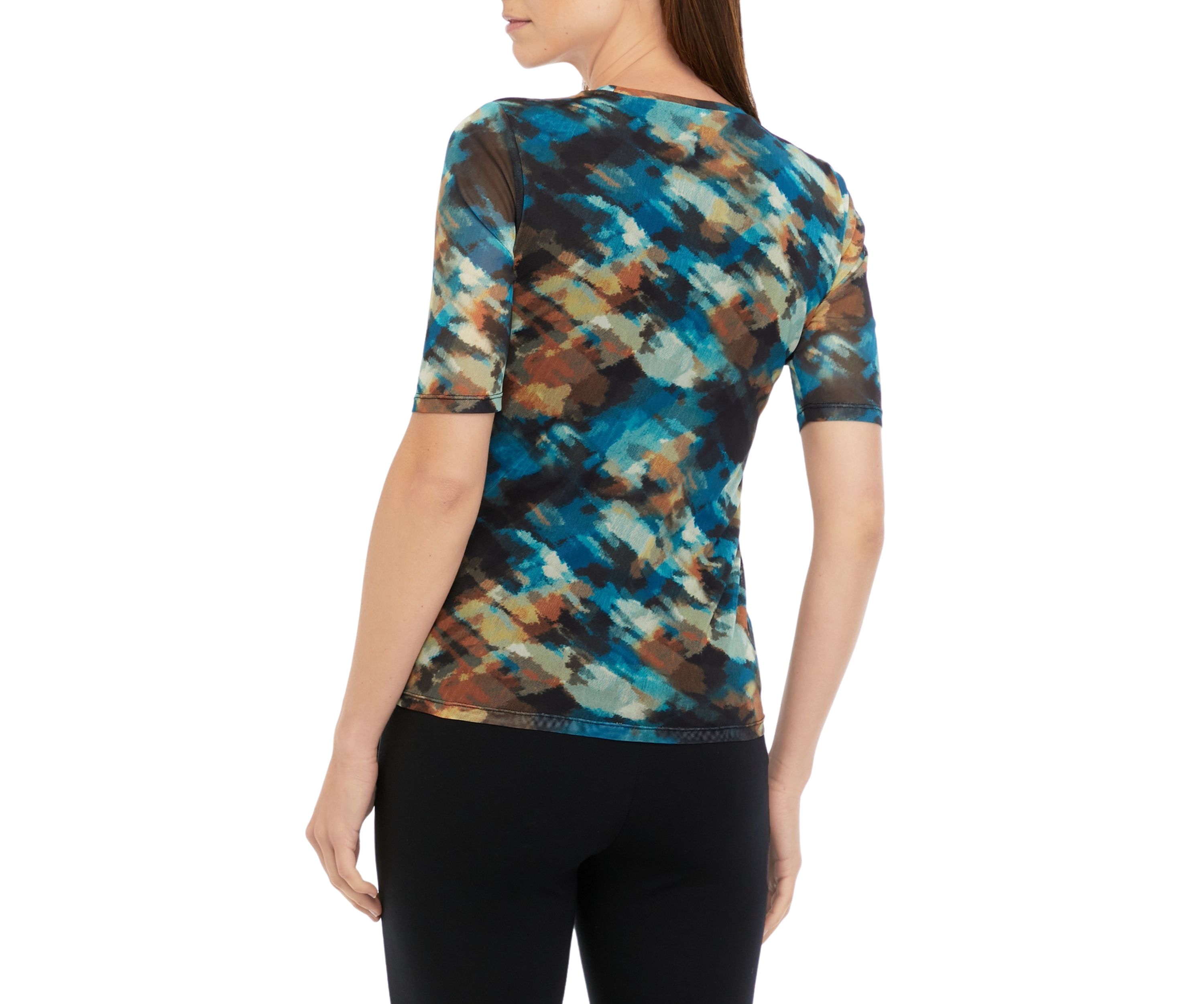 Womens Short Sleeve Printed Mesh Top