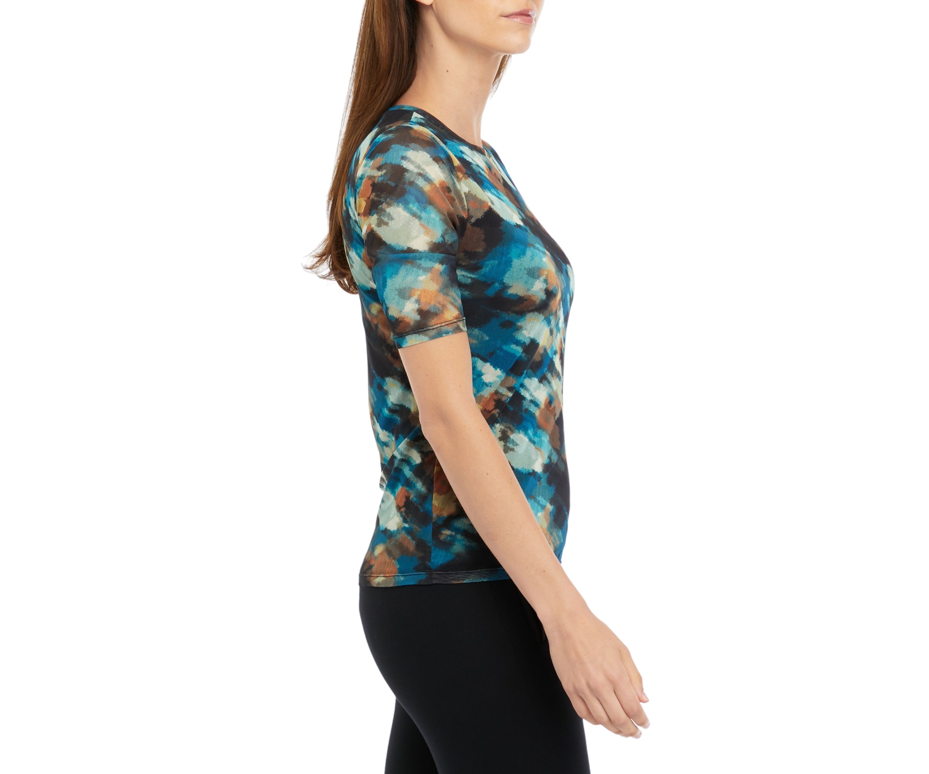 Womens Short Sleeve Printed Mesh Top