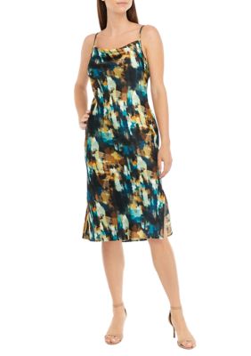 THE LIMITED Women's Petite Watercolor Print Cowl Neck Dress