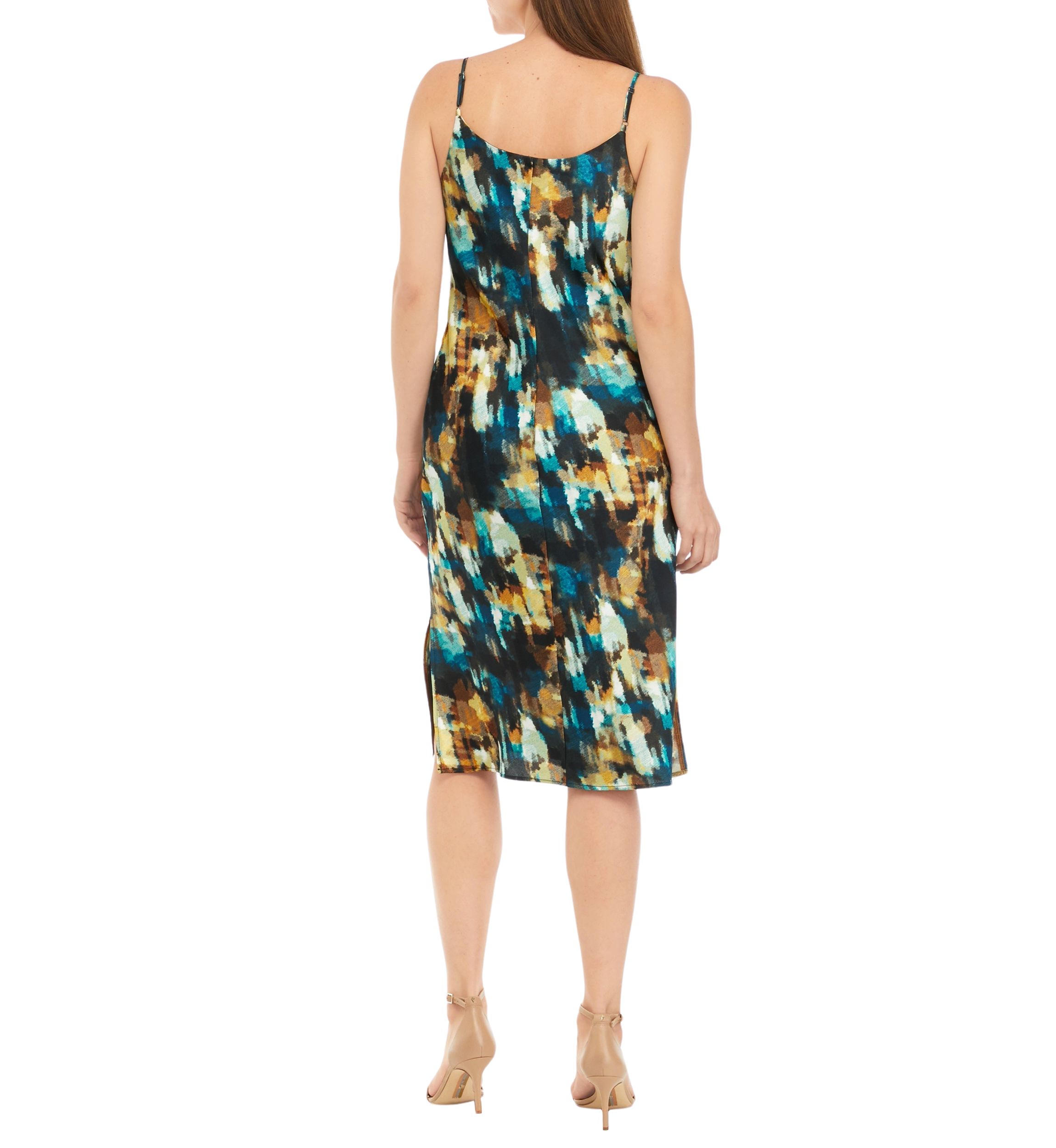 Petite Watercolor Print Cowl Neck Dress