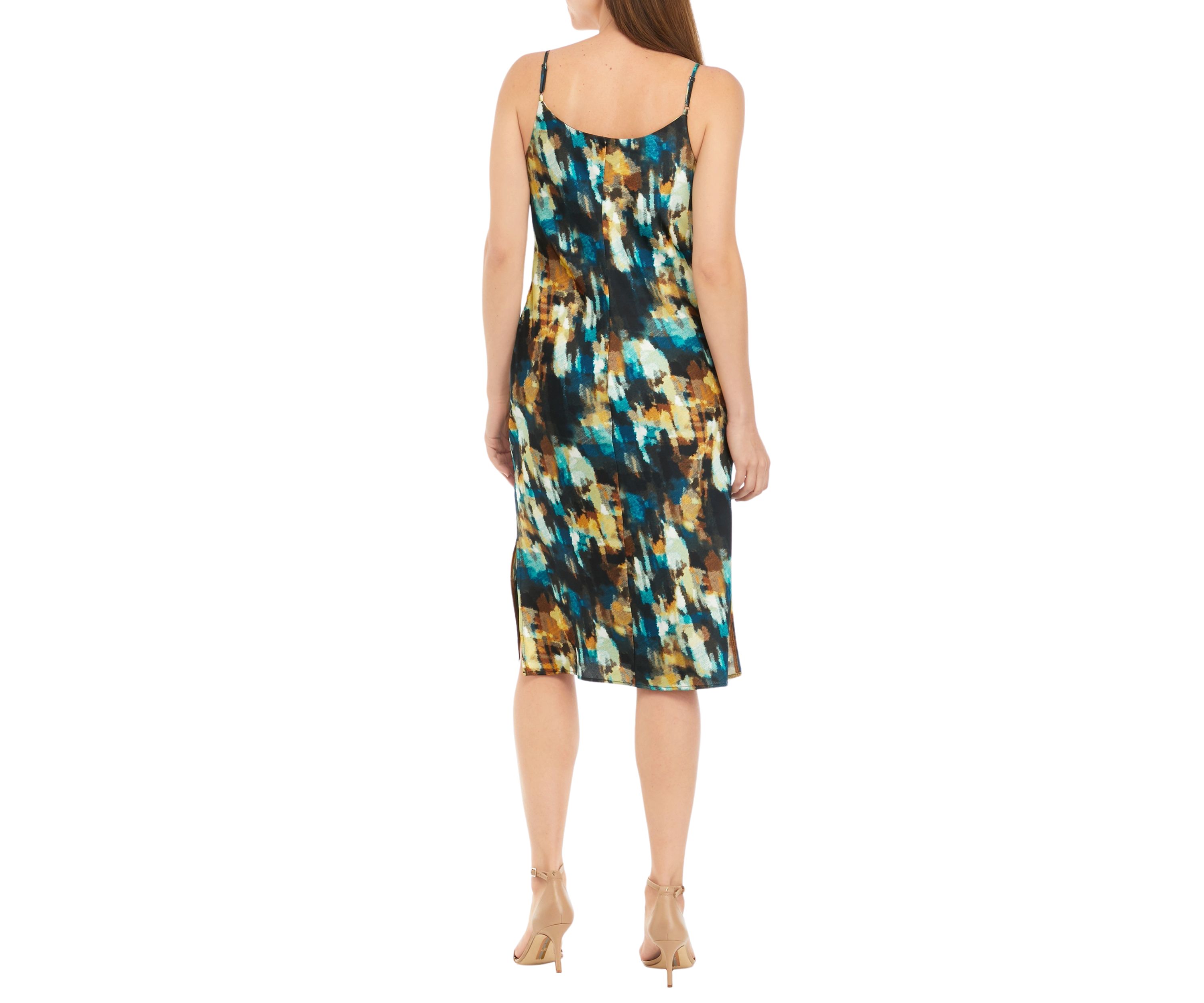 Petite Watercolor Print Cowl Neck Dress