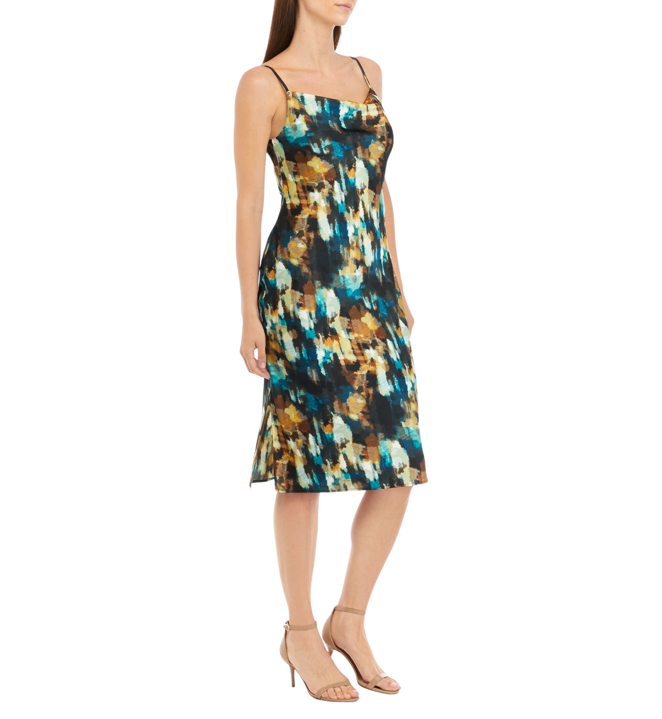 Petite Watercolor Print Cowl Neck Dress