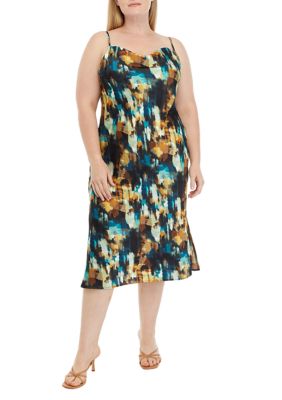 THE LIMITED Plus Size Sleeveless Watercolor Print Cowl Neck Dress