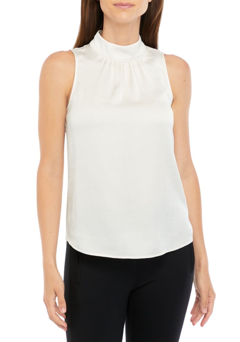 Womens Sleeveless Mock Neck Blouse