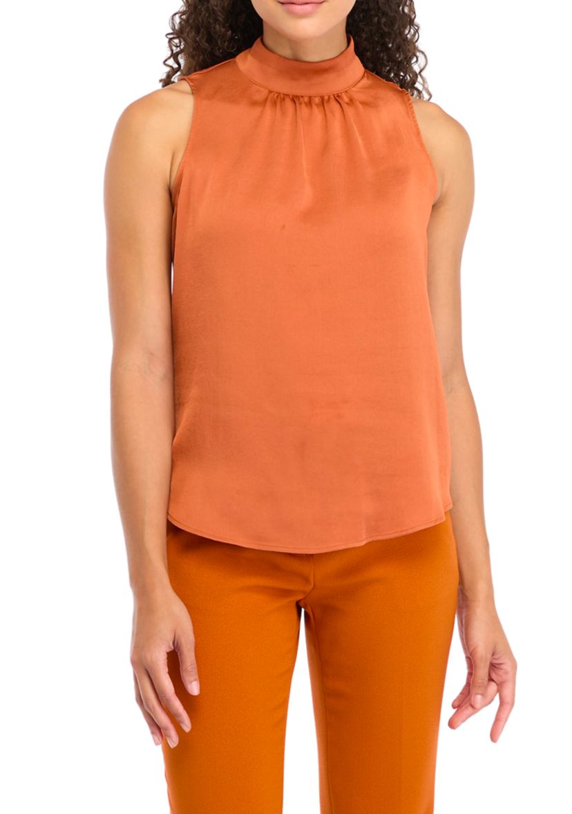 Petite Mock Neck Sleeveless Blouse