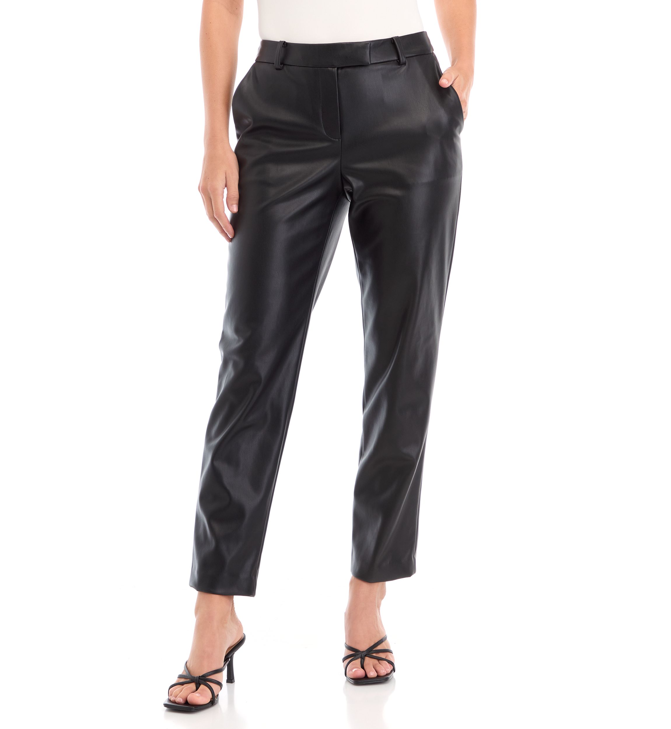 Womens Faux Leather Slim Leg Ankle Pants