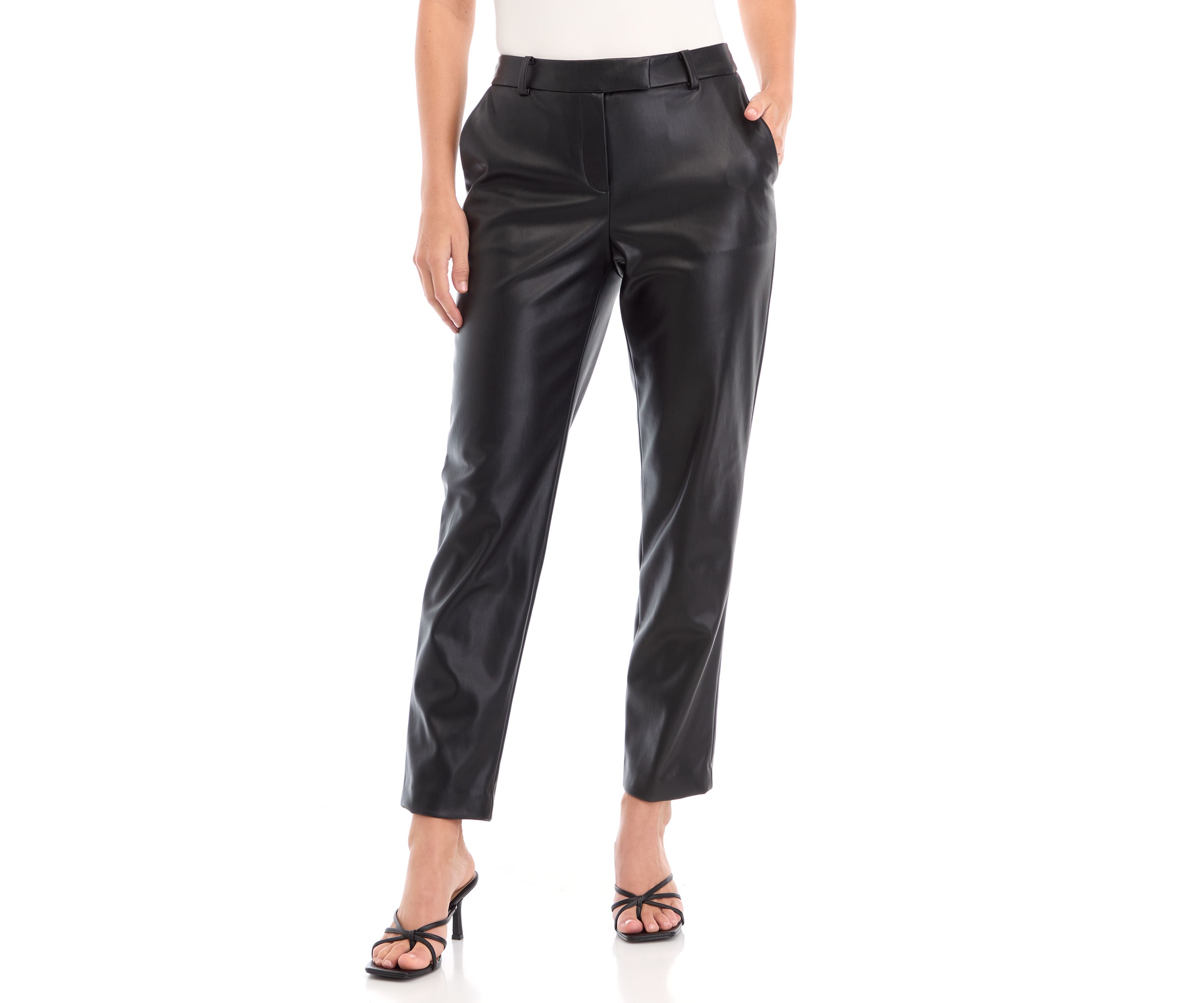 Womens Faux Leather Slim Leg Ankle Pants