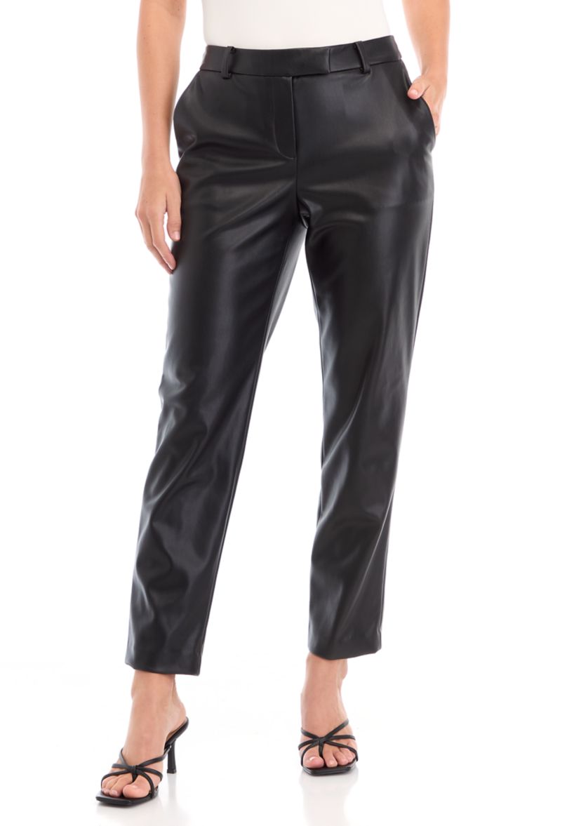 Womens Faux Leather Slim Leg Ankle Pants