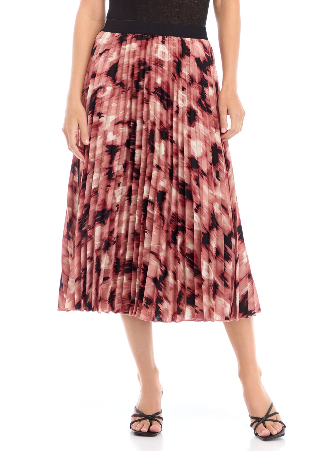Womens Blurred Print Pull On Pleated Skirt 
