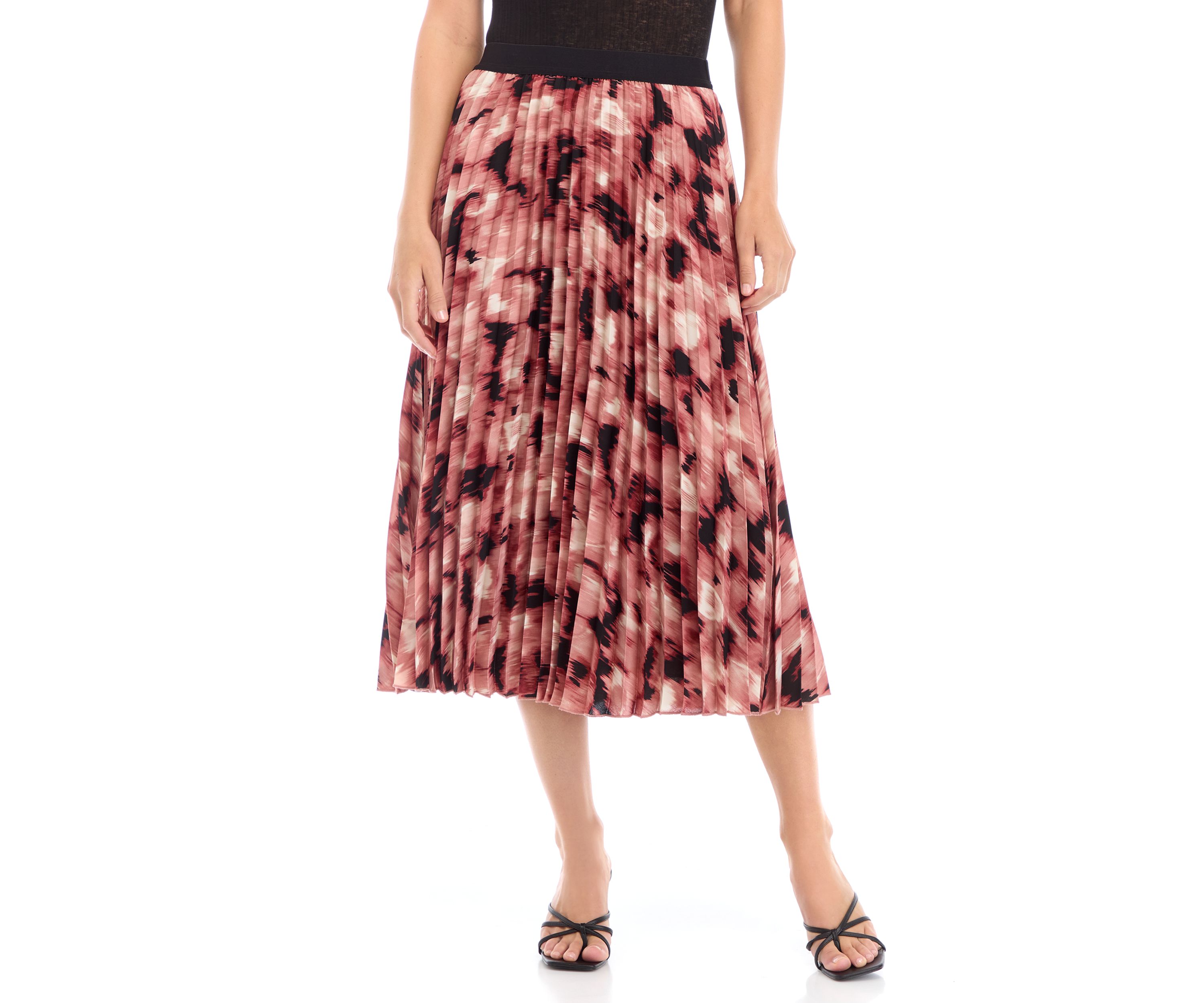 Womens Blurred Print Pull On Pleated Skirt 