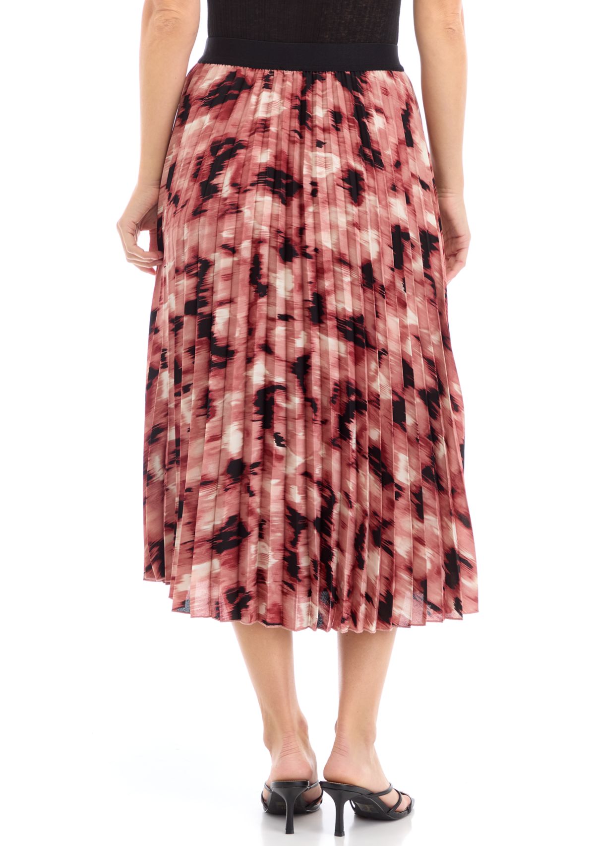 Womens Blurred Print Pull On Pleated Skirt 