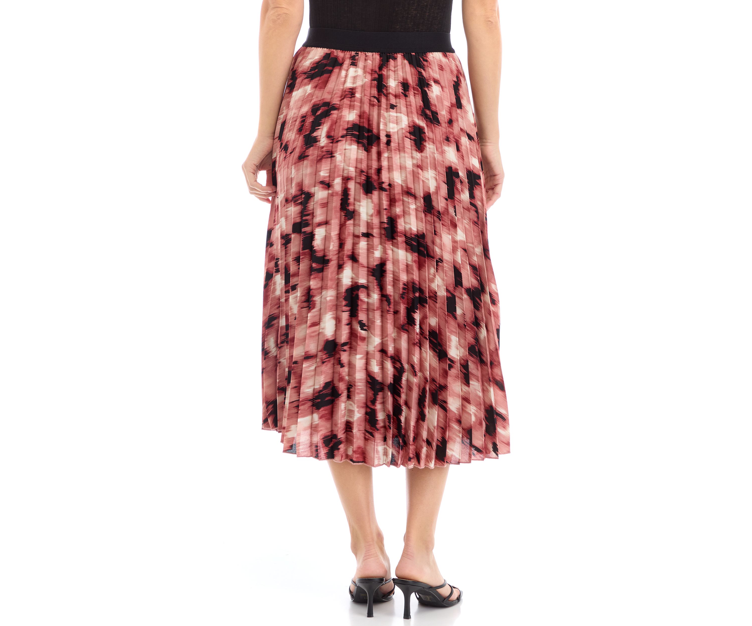 Womens Blurred Print Pull On Pleated Skirt 