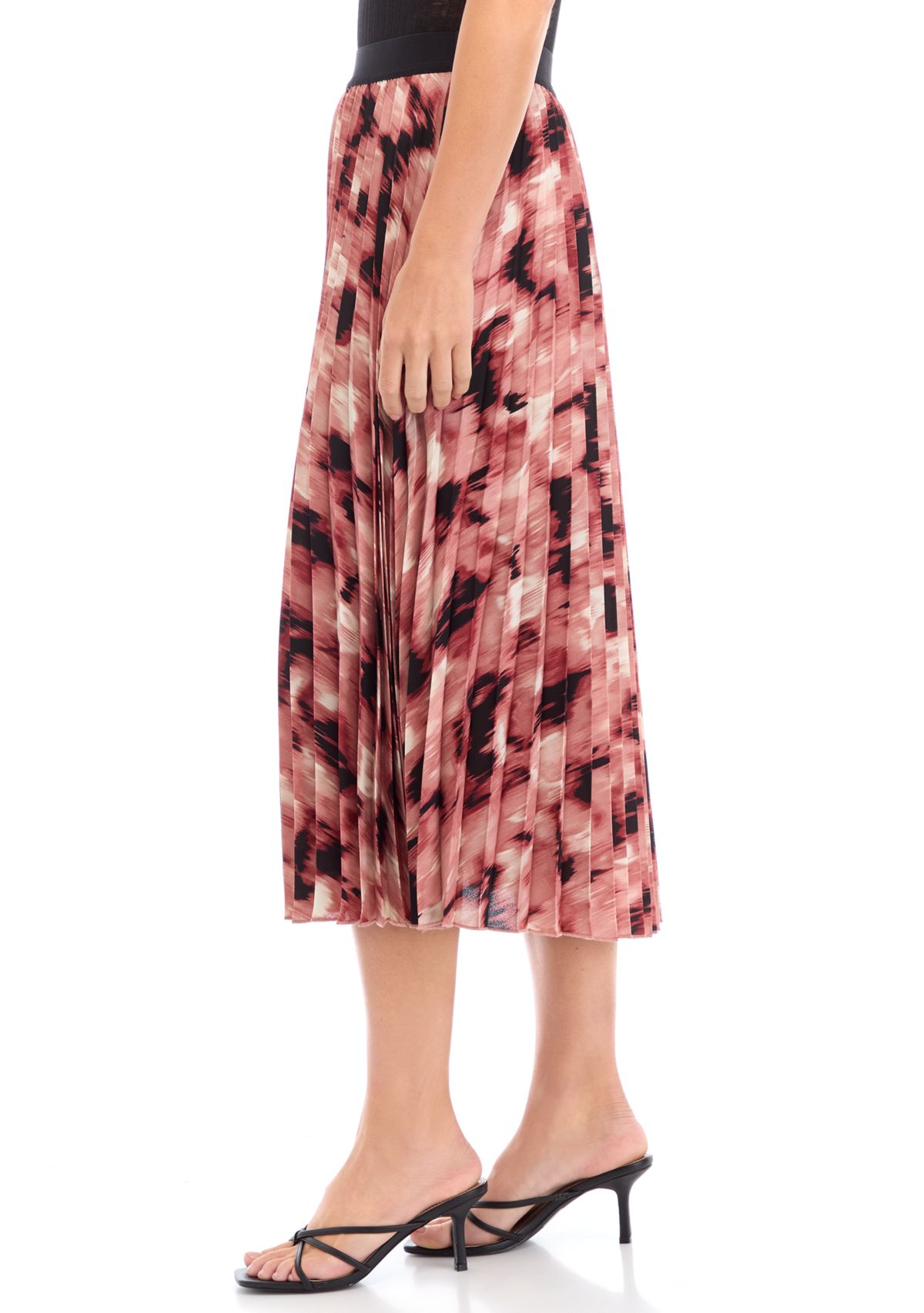 Womens Blurred Print Pull On Pleated Skirt 