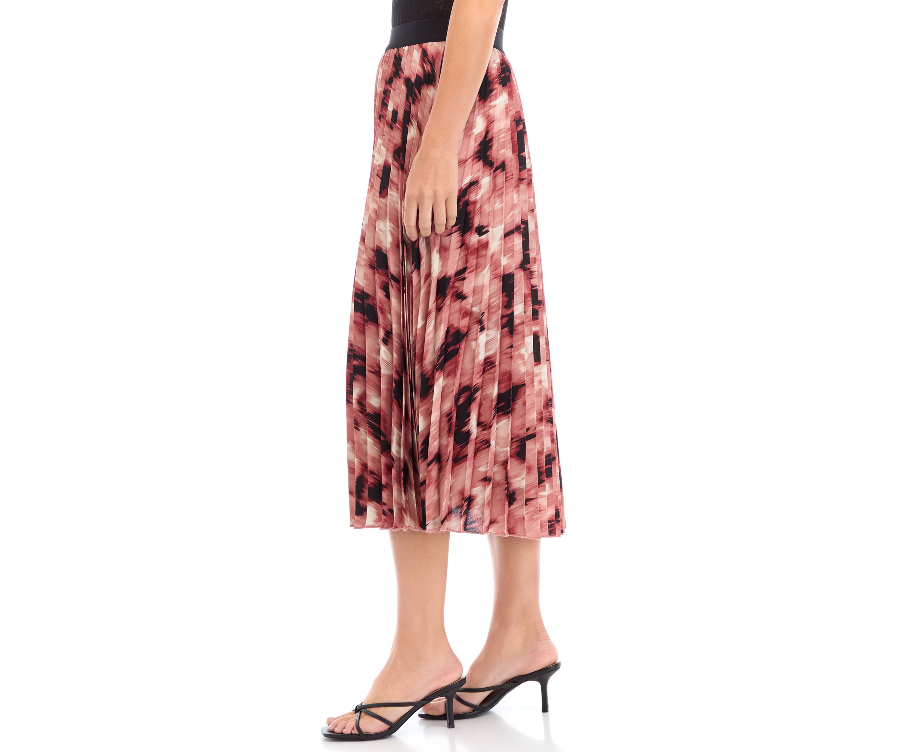 Womens Blurred Print Pull On Pleated Skirt 