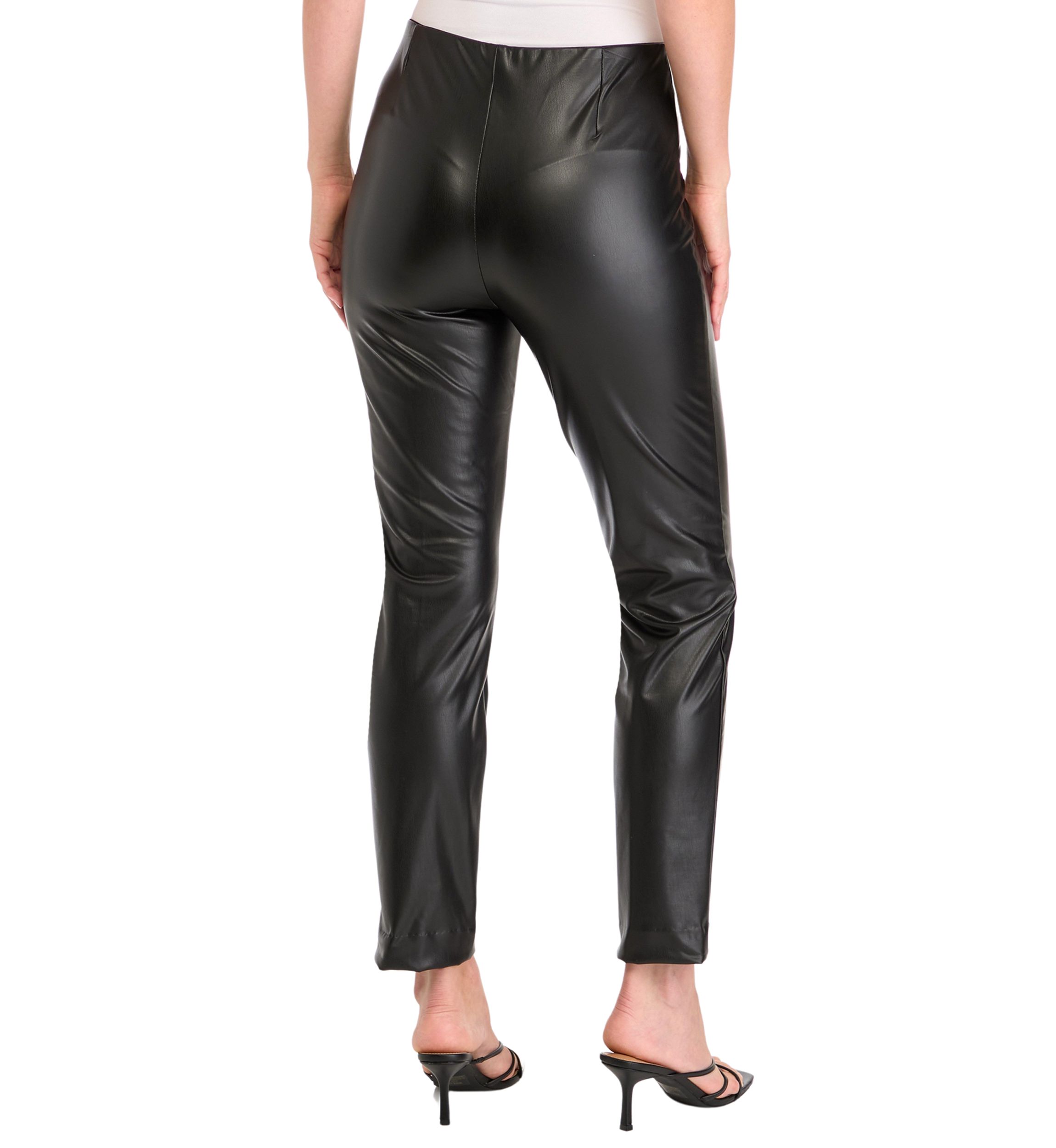 Womens Pull On Straight Ankle Faux Leather Pants