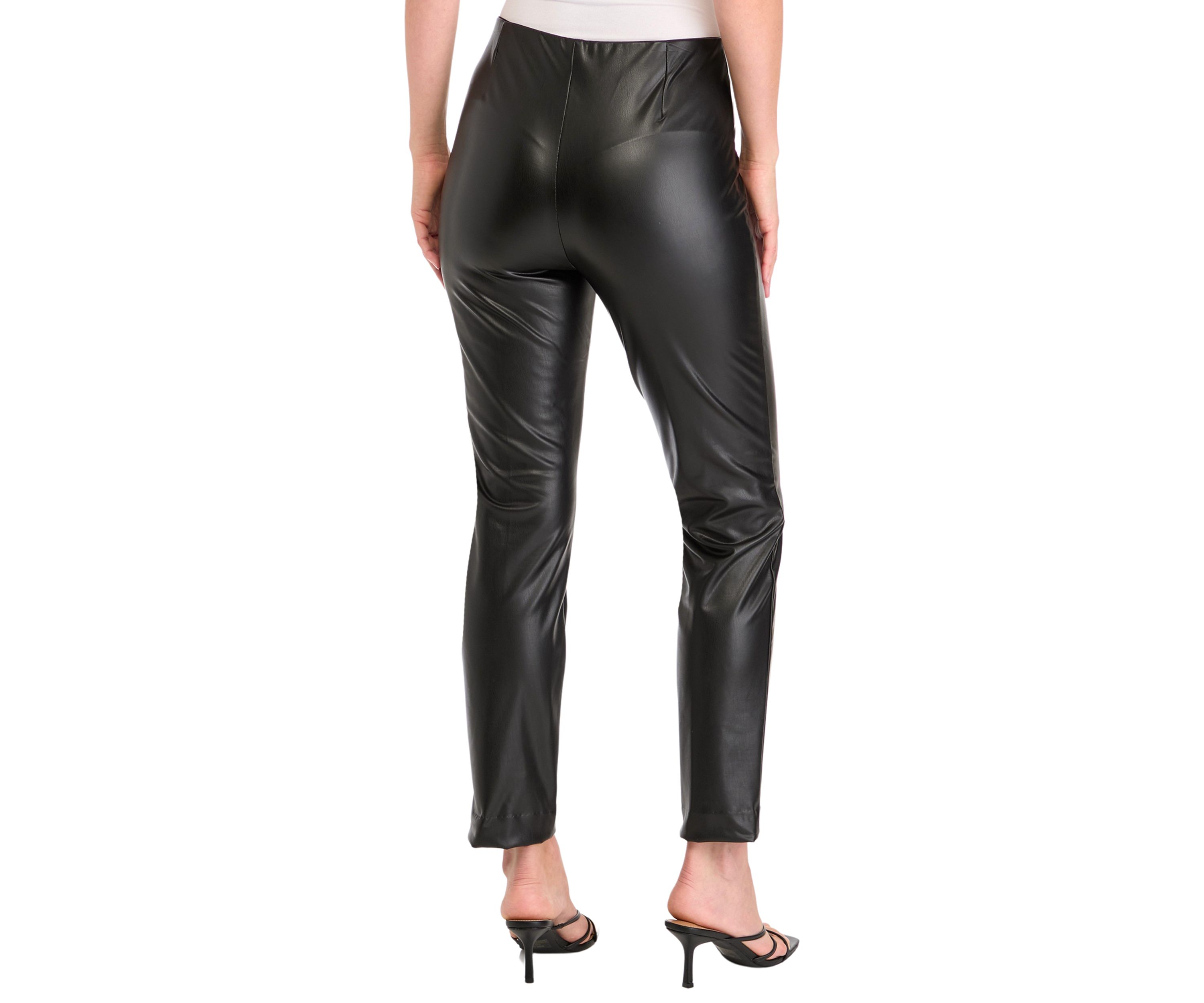 Womens Pull On Straight Ankle Faux Leather Pants