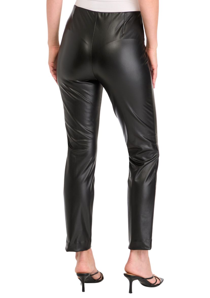 Womens Pull On Straight Ankle Faux Leather Pants