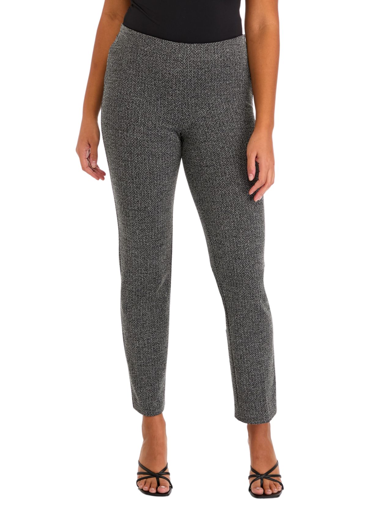 Womens Pull On Straight Ankle Herringbone Ponte Pants