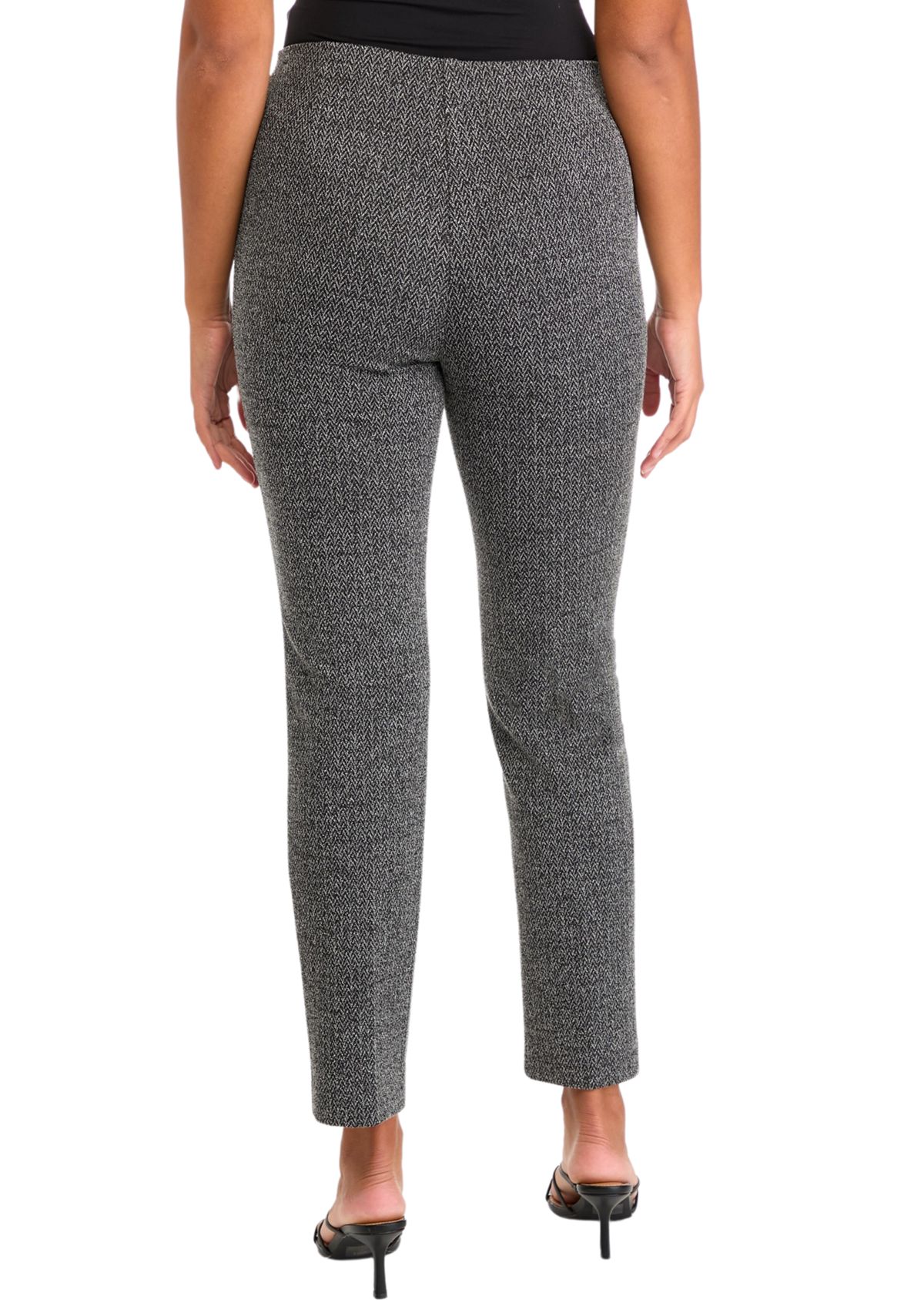 Womens Pull On Straight Ankle Herringbone Ponte Pants