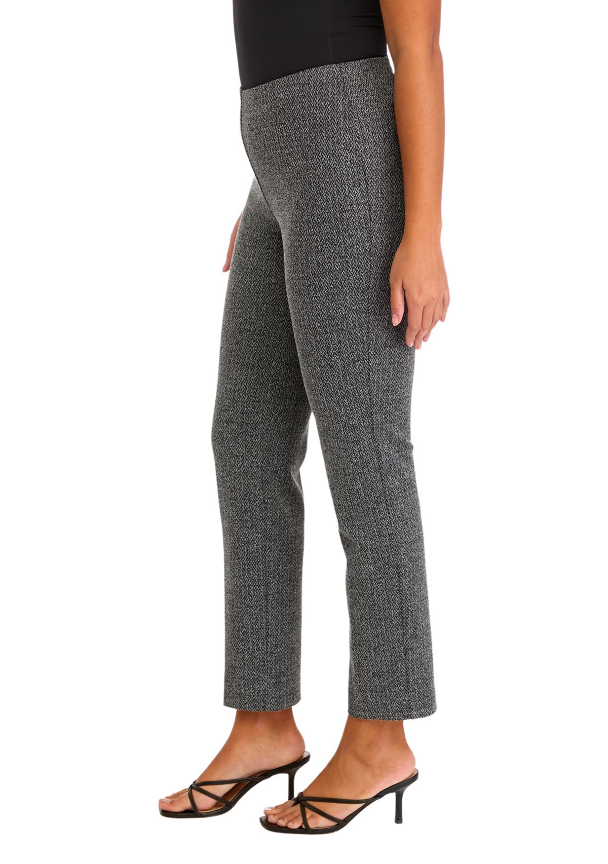 Womens Pull On Straight Ankle Herringbone Ponte Pants