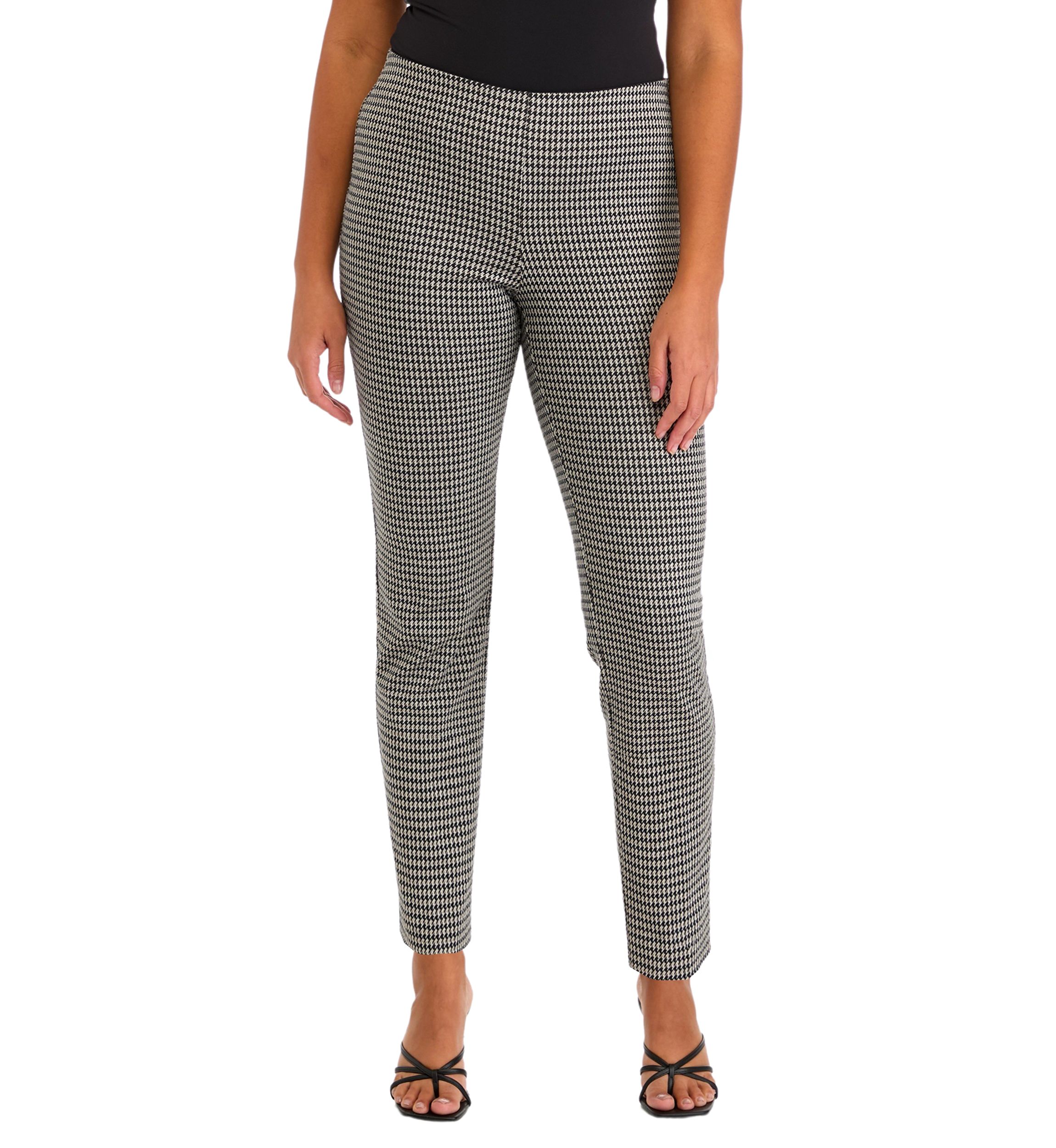 Womens Pull On Straight Ankle Houndstooth Ponte Pants