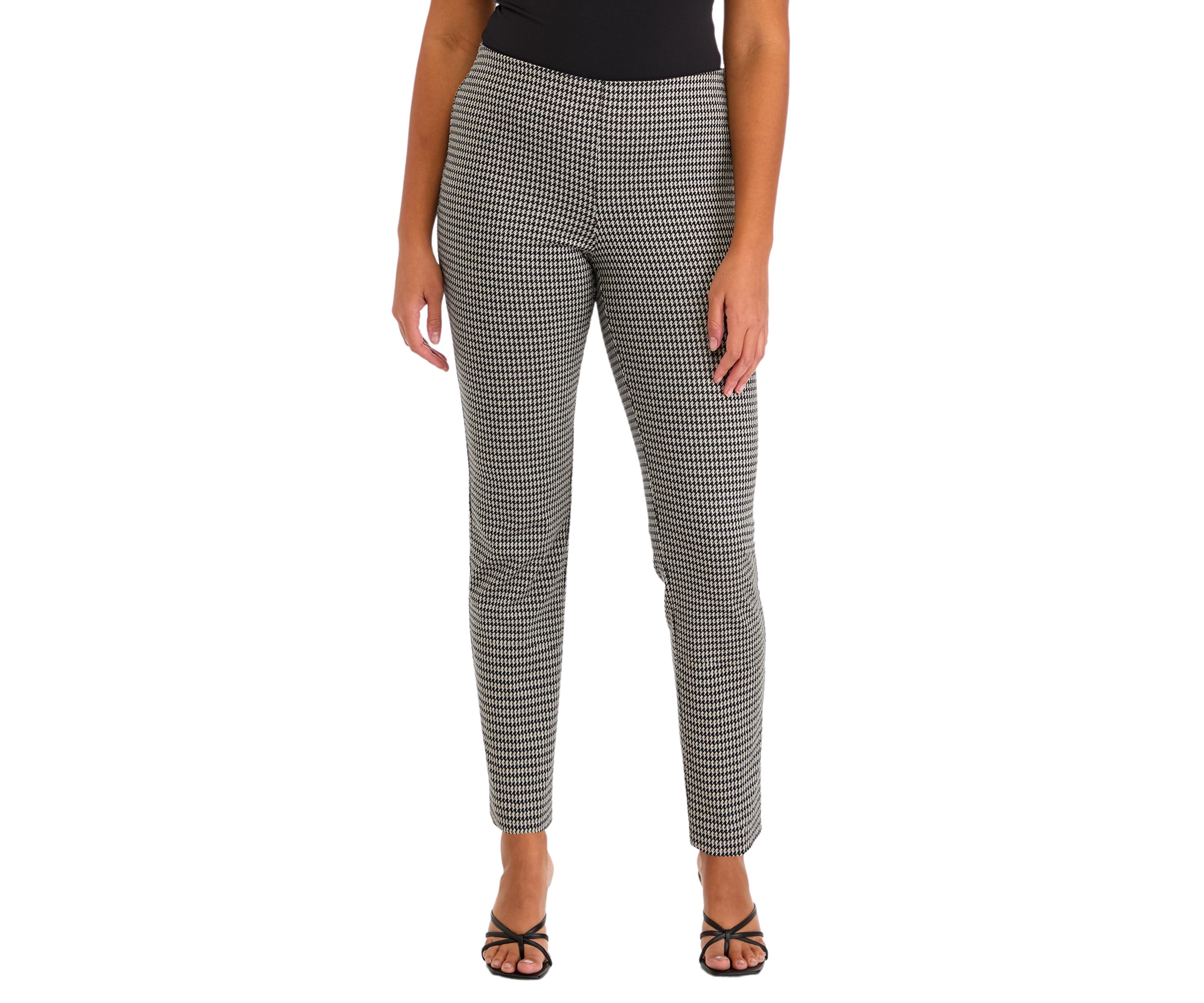 Womens Pull On Straight Ankle Houndstooth Ponte Pants