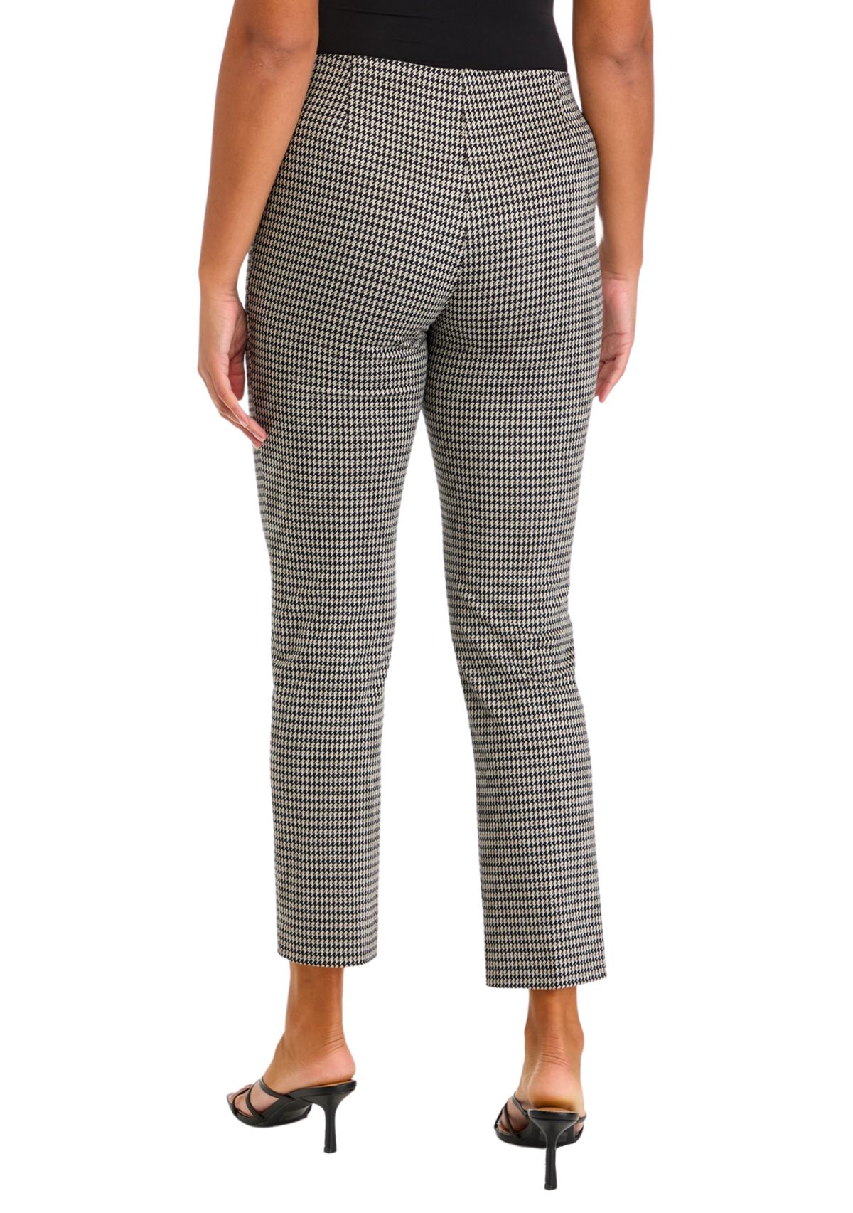 Womens Pull On Straight Ankle Houndstooth Ponte Pants