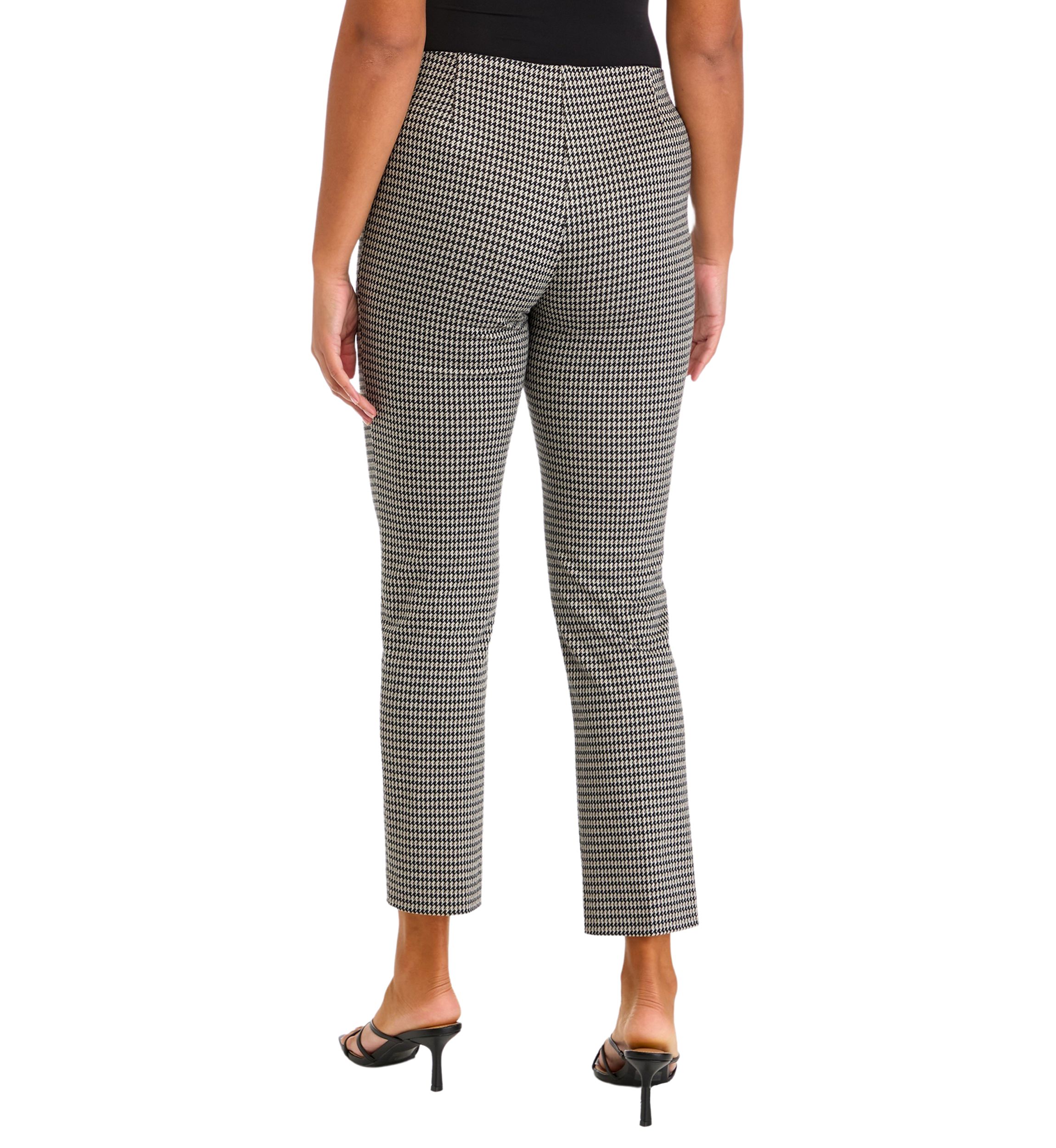 Womens Pull On Straight Ankle Houndstooth Ponte Pants