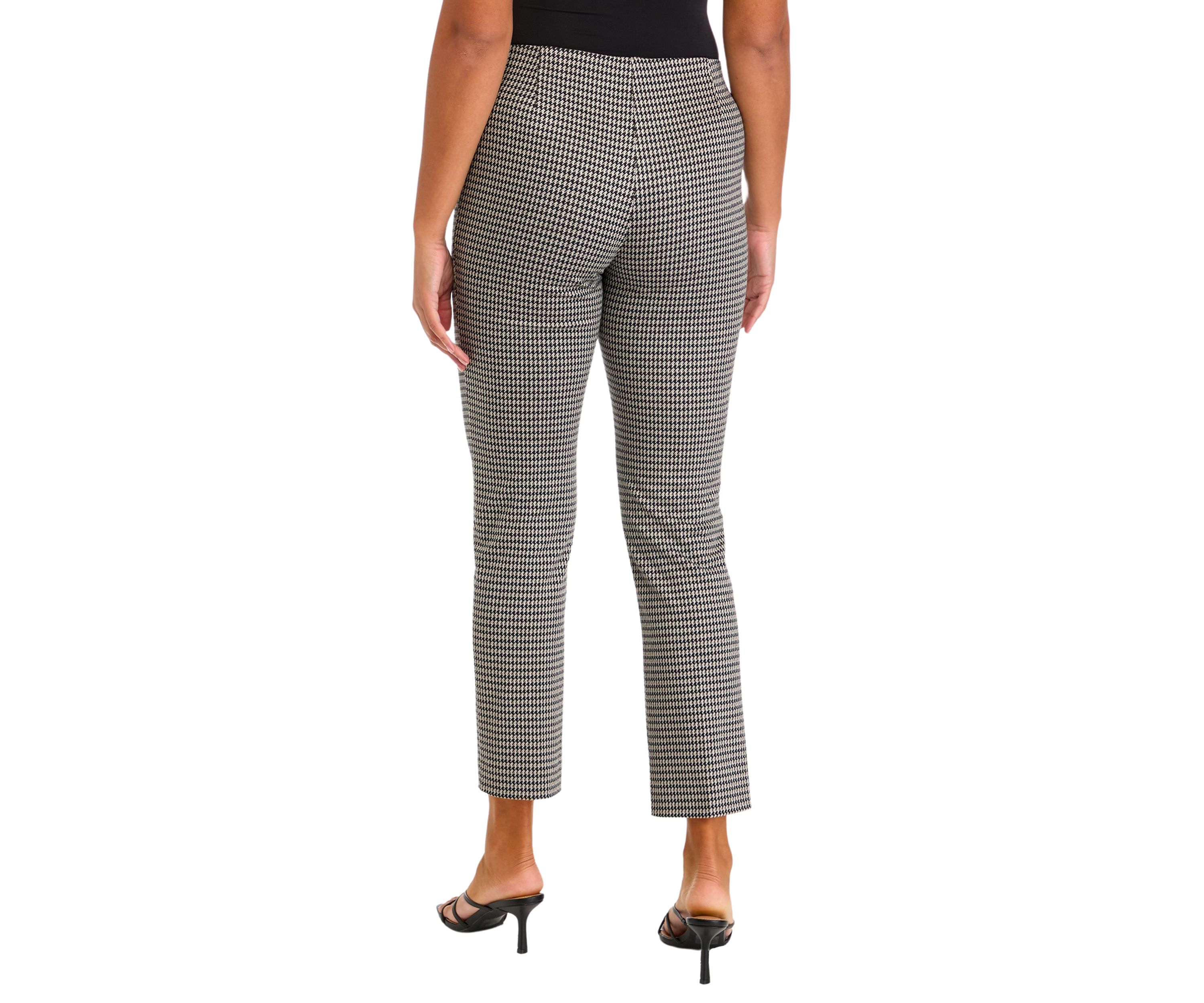 Womens Pull On Straight Ankle Houndstooth Ponte Pants