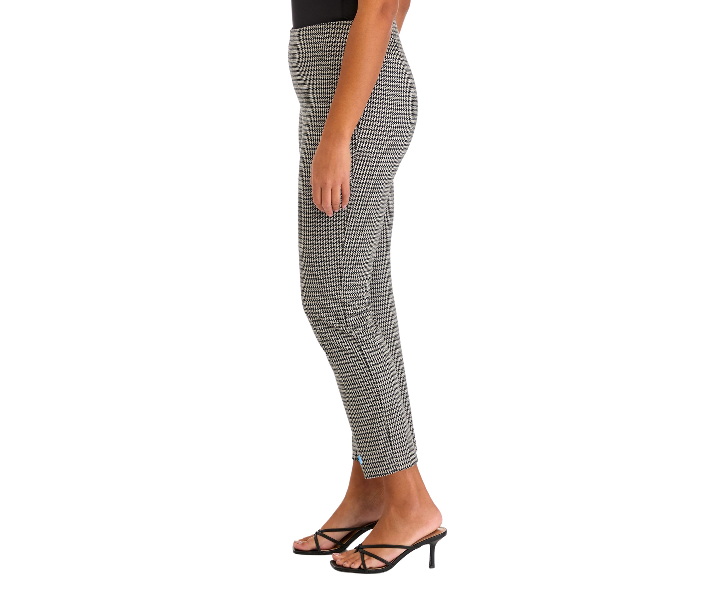 Womens Pull On Straight Ankle Houndstooth Ponte Pants