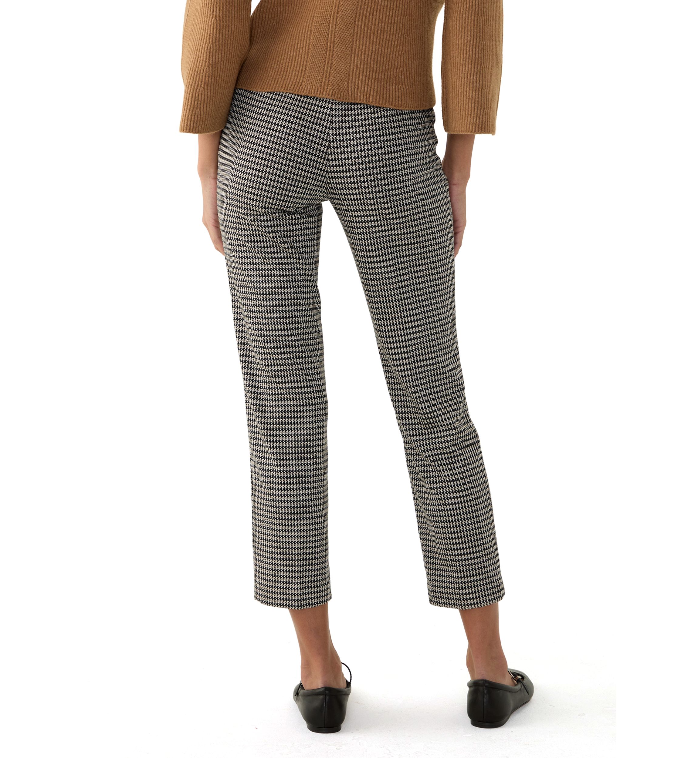 Petite Pull On Straight Ankle Houndstooth Ponte Pants