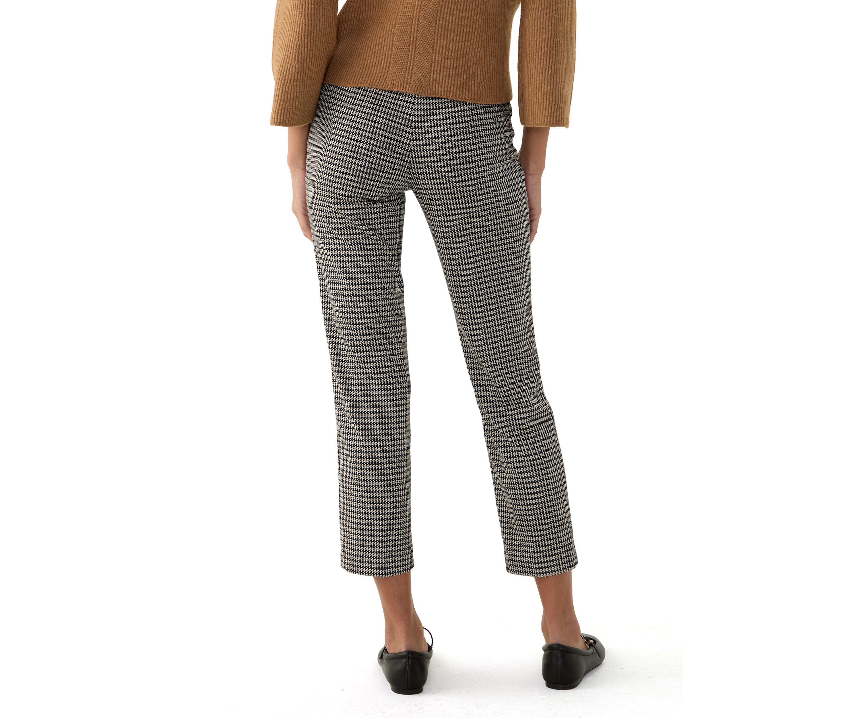 Petite Pull On Straight Ankle Houndstooth Ponte Pants