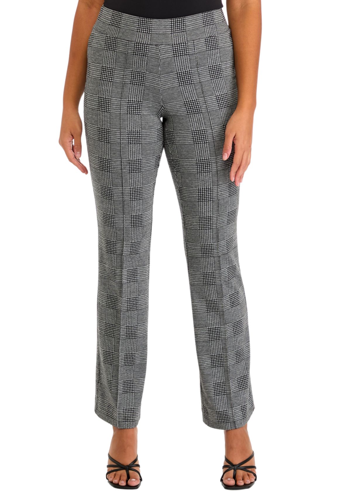 Womens Pull On Baby Bootcut Plaid Ponte Pants