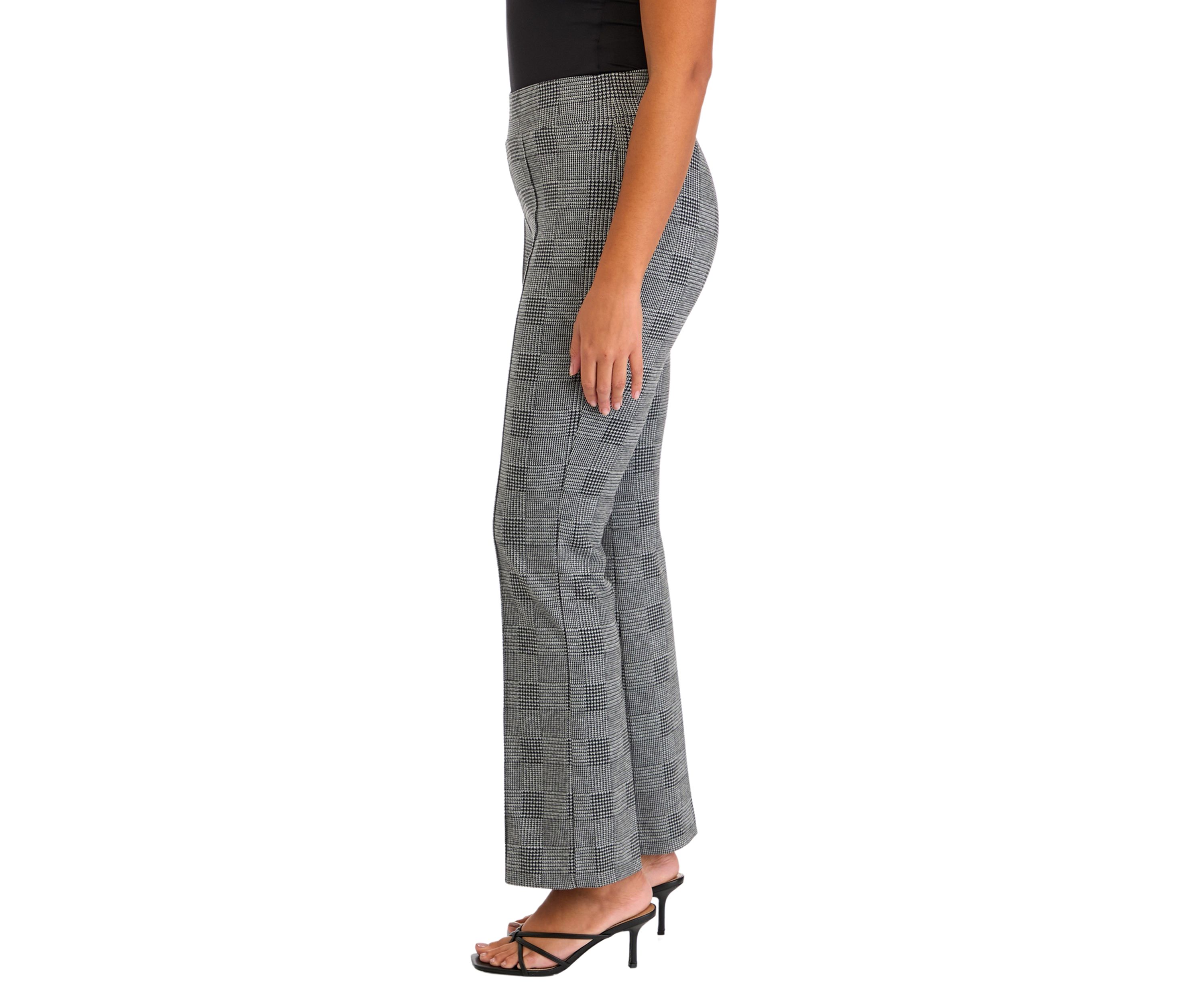 Womens Pull On Baby Bootcut Plaid Ponte Pants