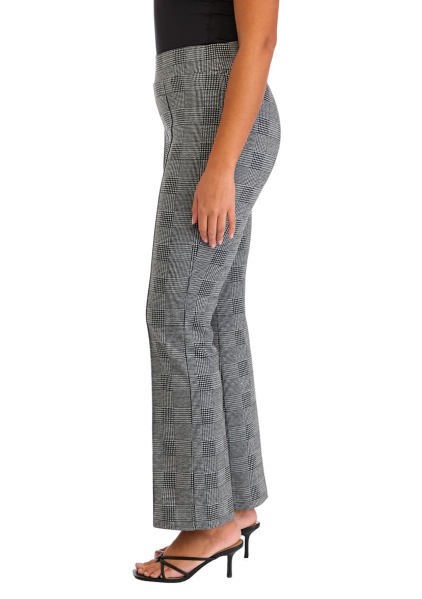 Womens Pull On Baby Bootcut Plaid Ponte Pants