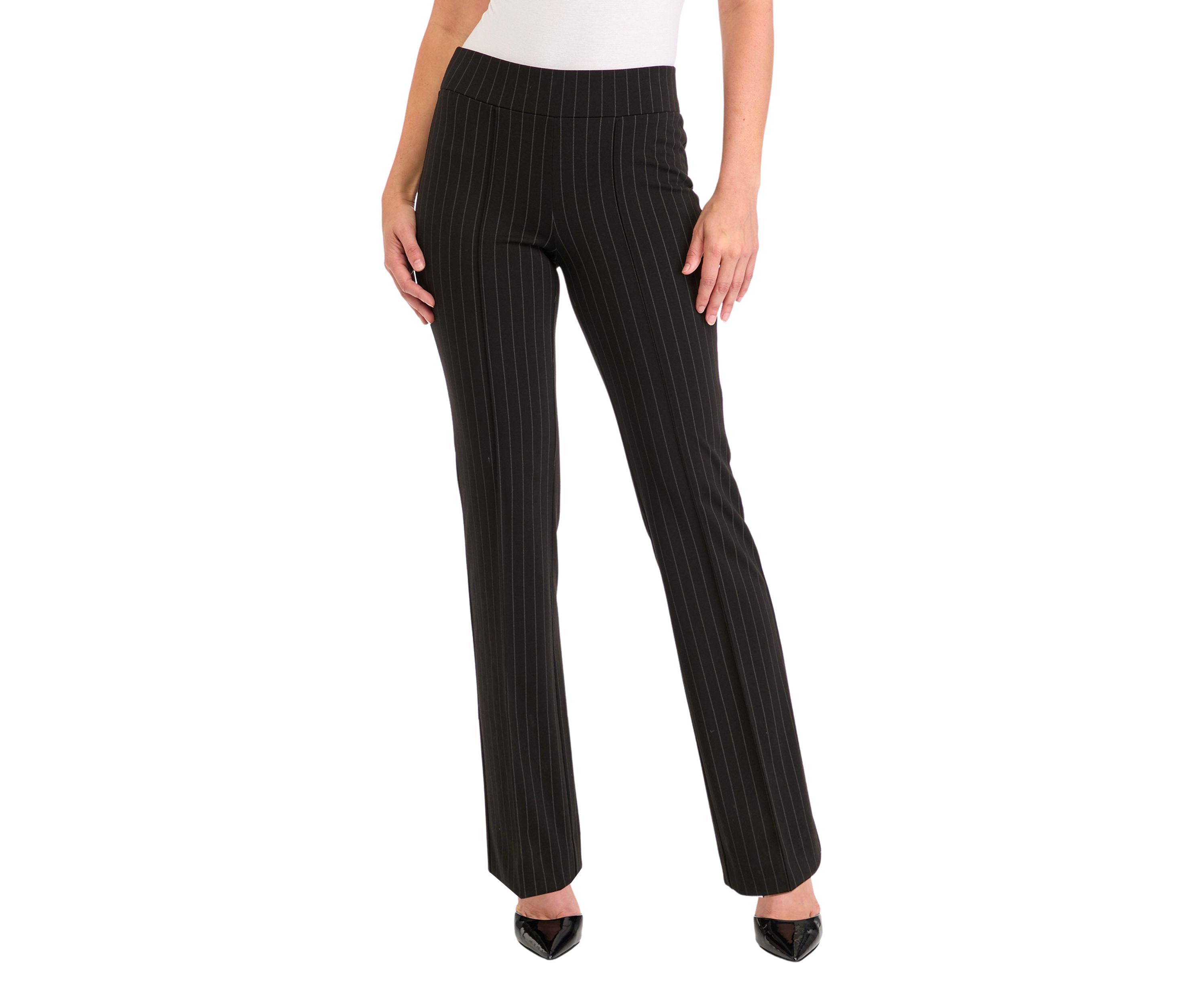 Womens Pull On Baby Bootcut Pinstripe Ponte Pants