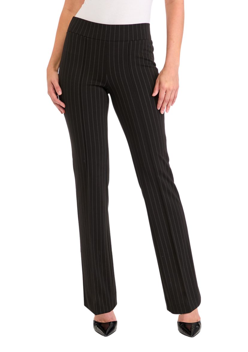 Womens Pull On Baby Bootcut Pinstripe Ponte Pants