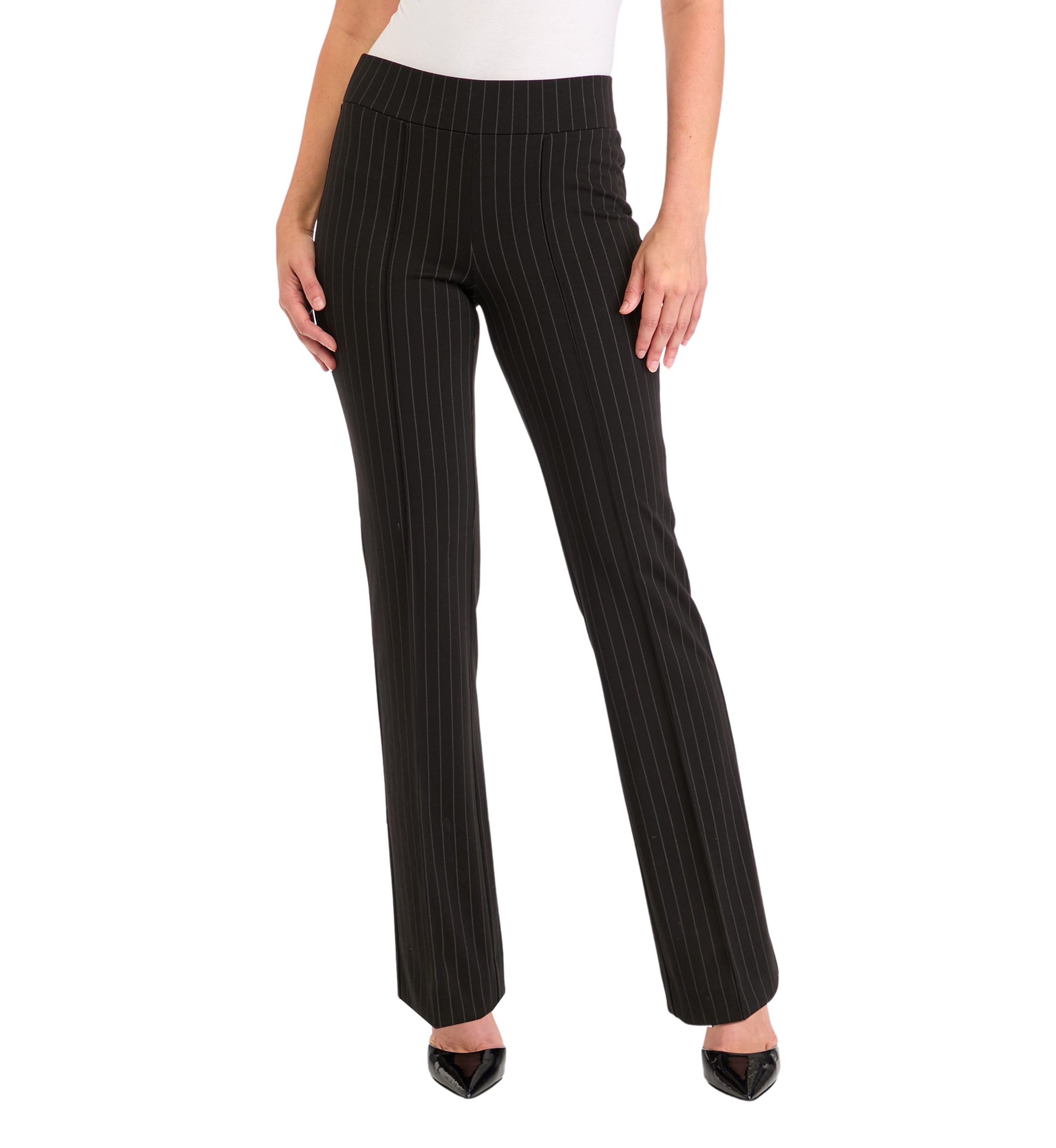 Petite Pull On Baby Bootcut Pinstripe Ponte Pants