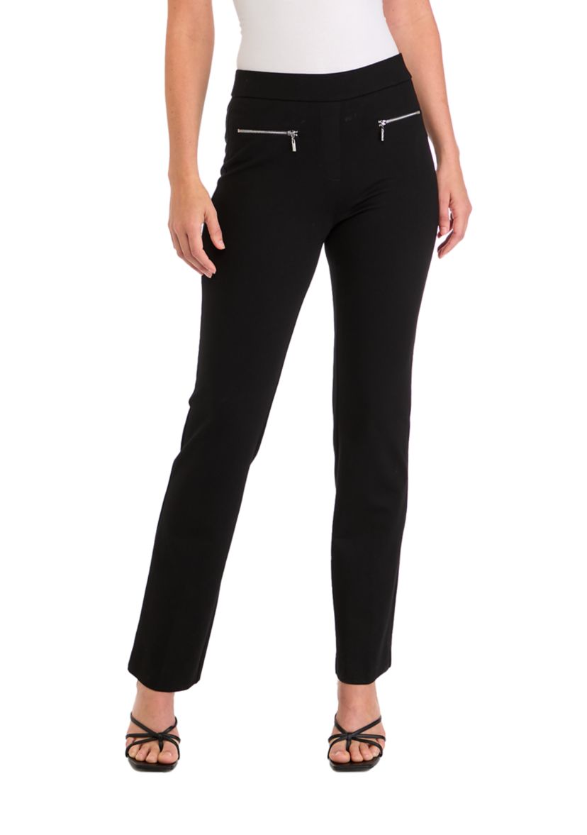 Womens Pull On Baby Bootcut Pants with Zip Pockets
