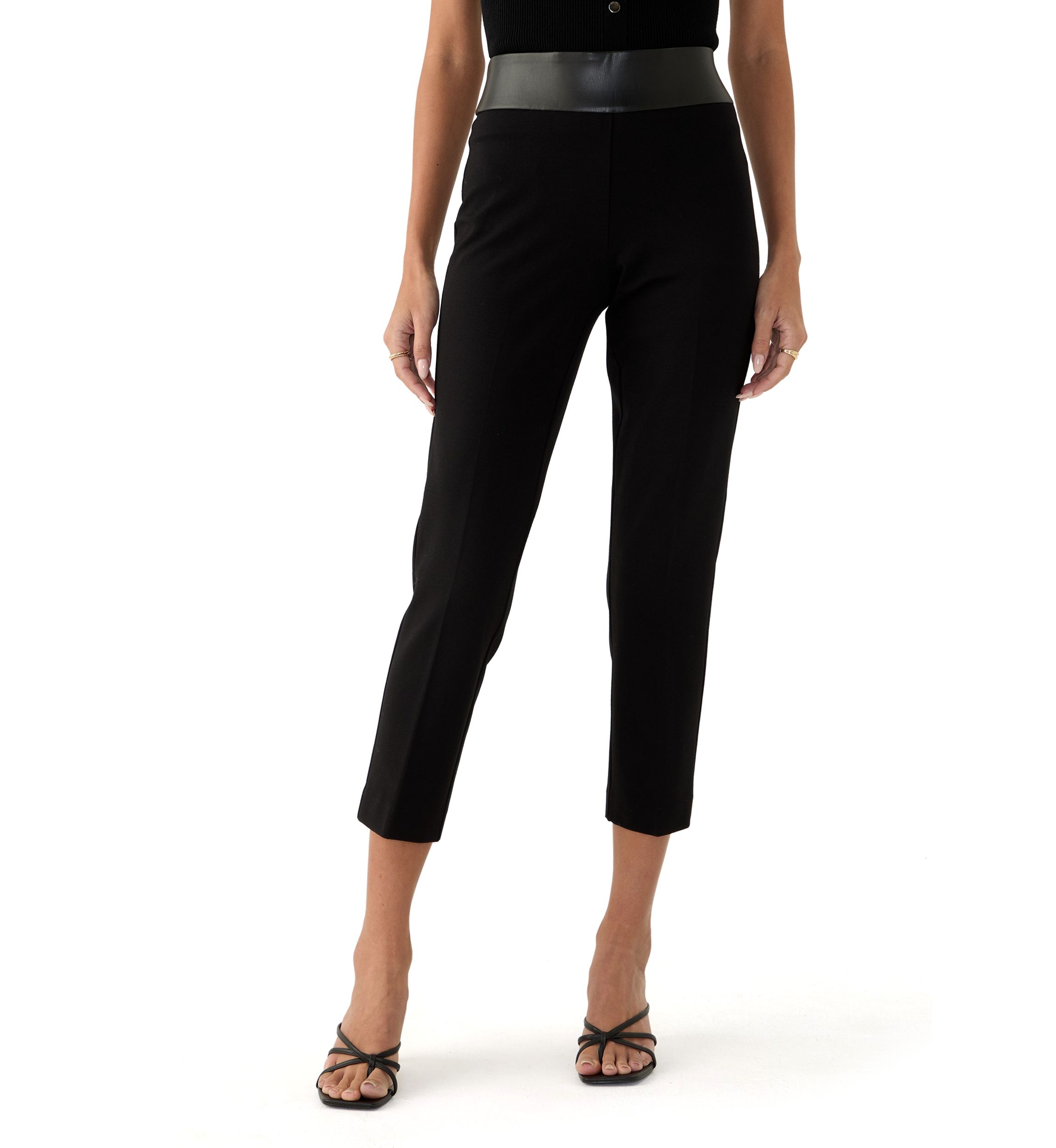 Petite Pull On Straight Ankle Modern Compression Leather Waist Pants