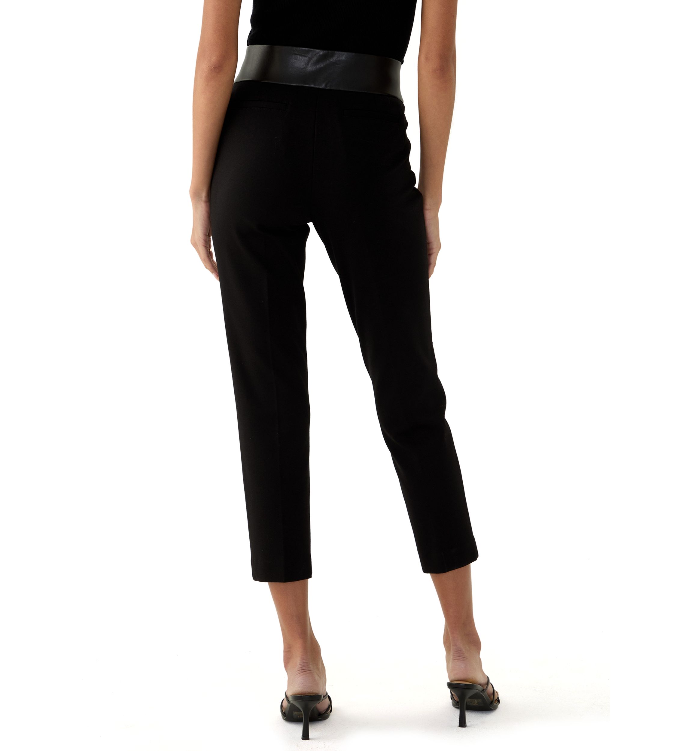 Petite Pull On Straight Ankle Modern Compression Leather Waist Pants