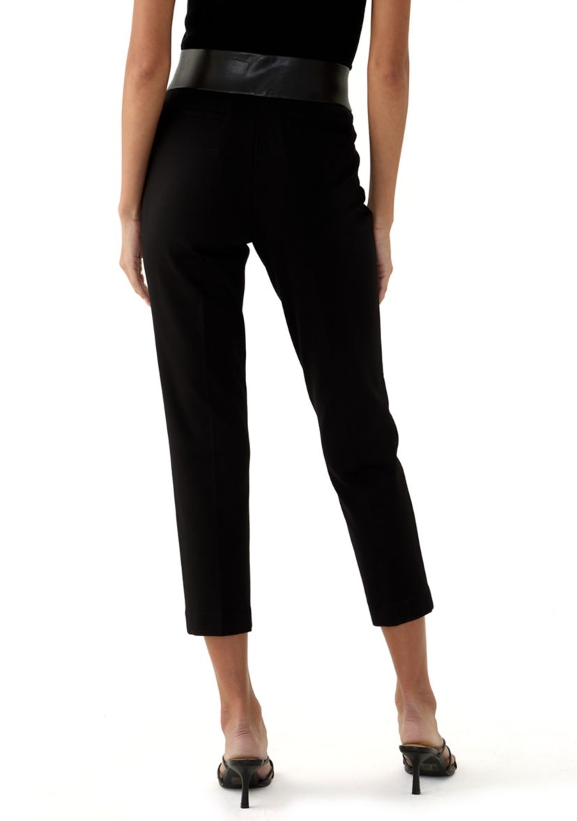 Petite Pull On Straight Ankle Modern Compression Leather Waist Pants