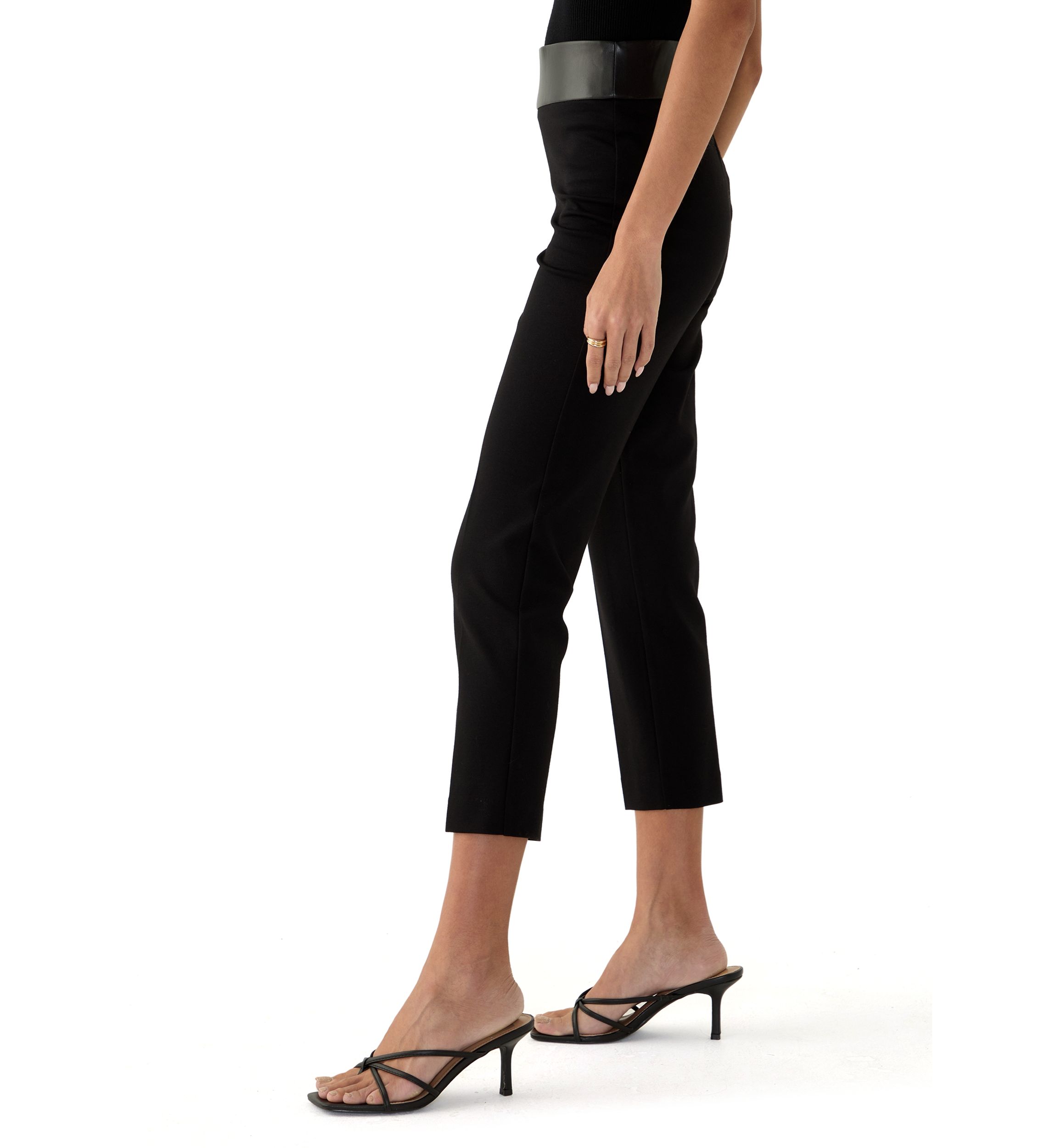 Petite Pull On Straight Ankle Modern Compression Leather Waist Pants