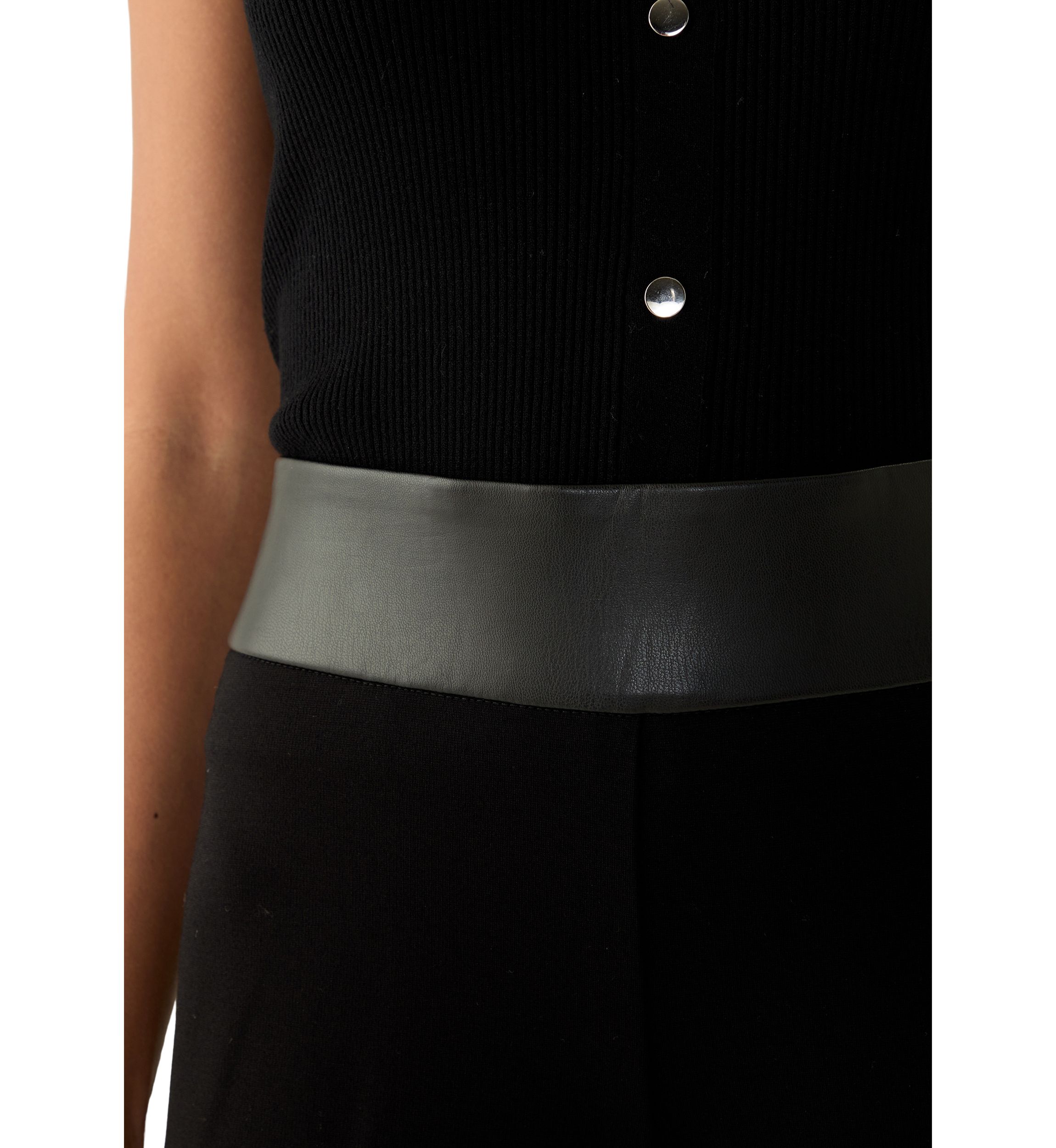 Petite Pull On Straight Ankle Modern Compression Leather Waist Pants