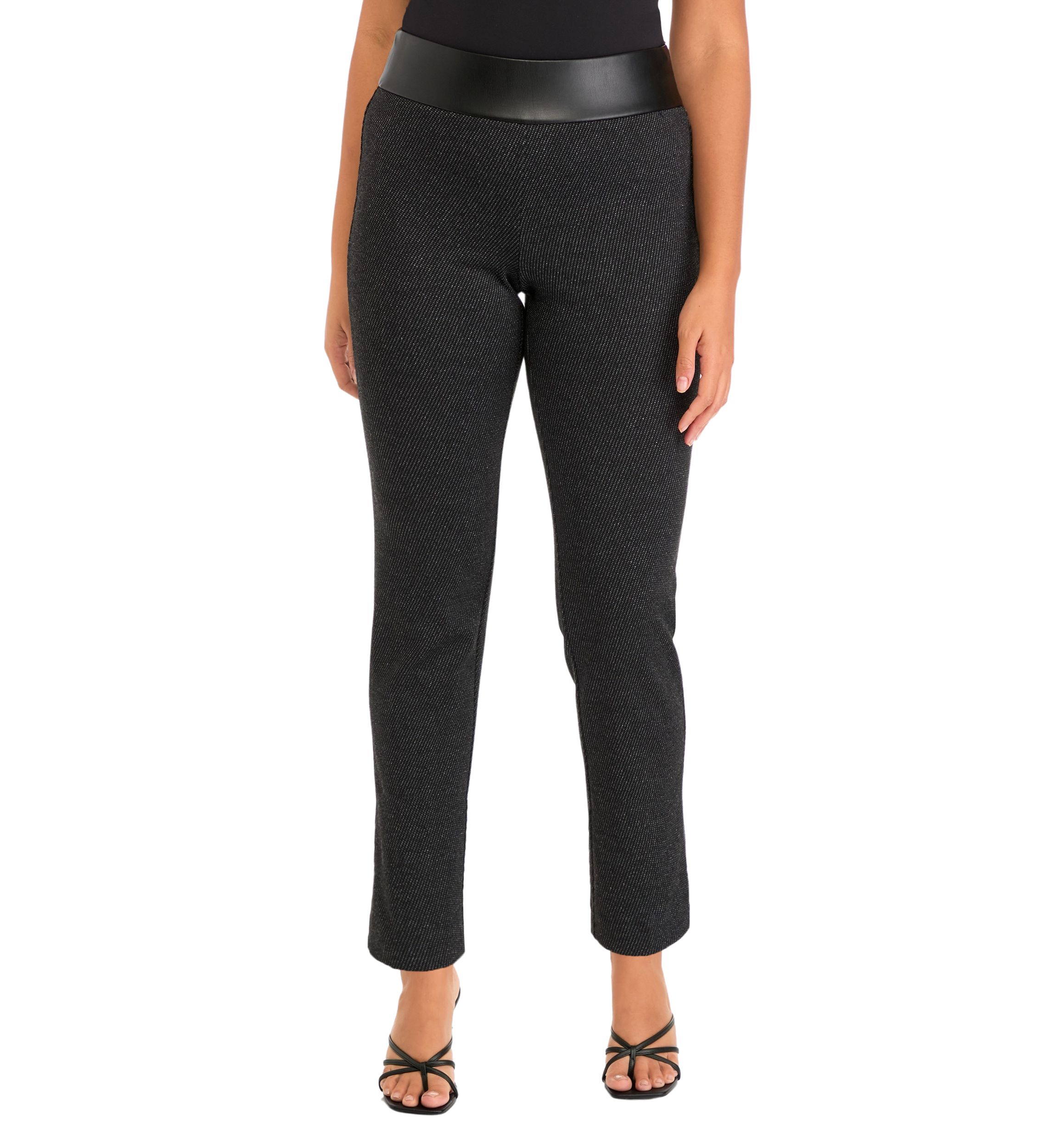 Womens Pull On Ponte Leather Straight Ankle Pants