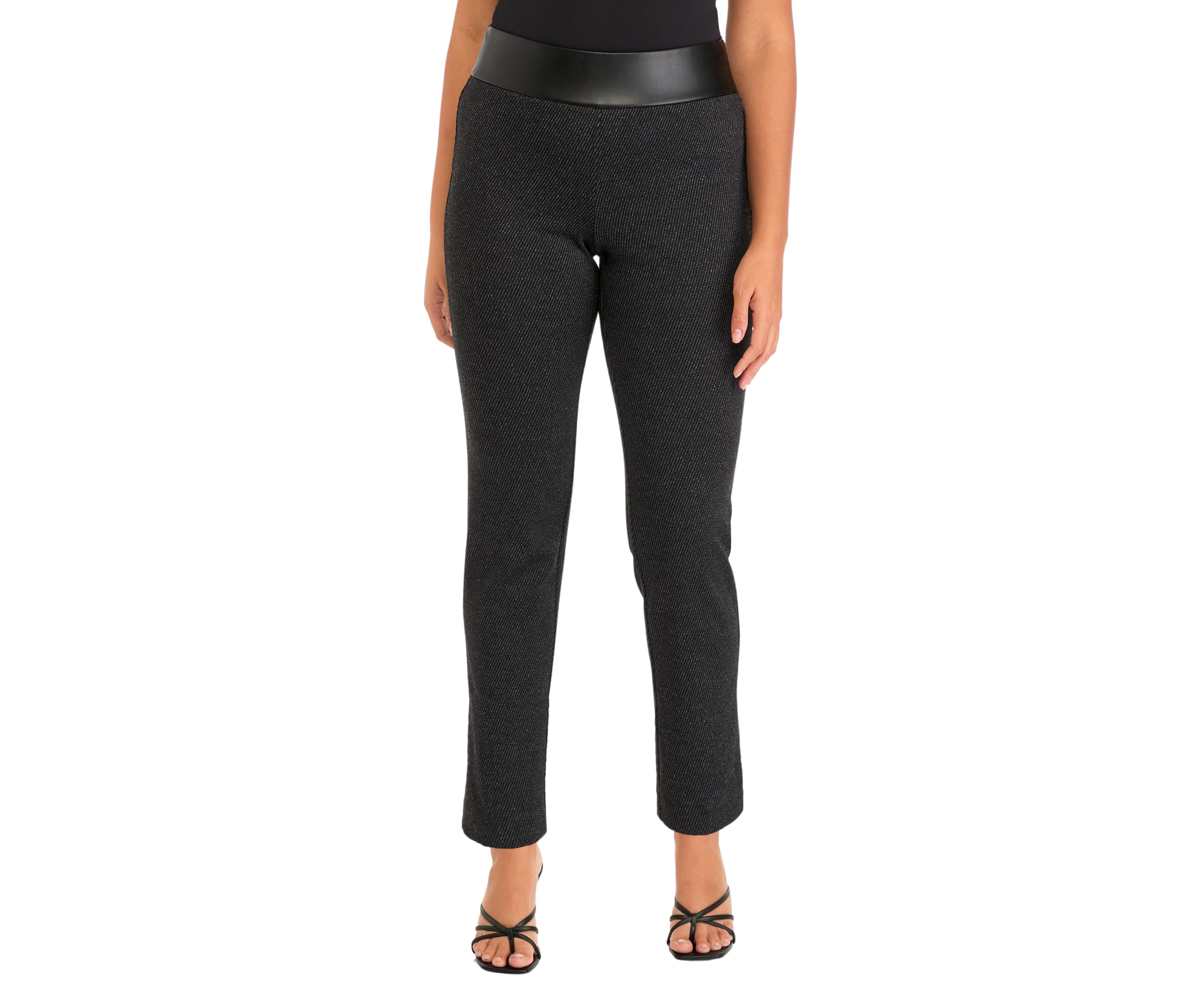 Womens Pull On Ponte Leather Straight Ankle Pants