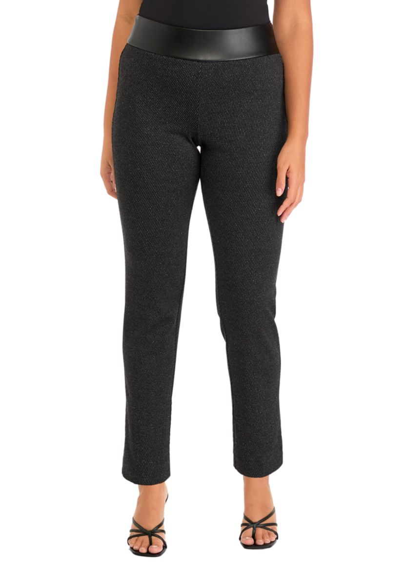 Womens Pull On Ponte Leather Straight Ankle Pants